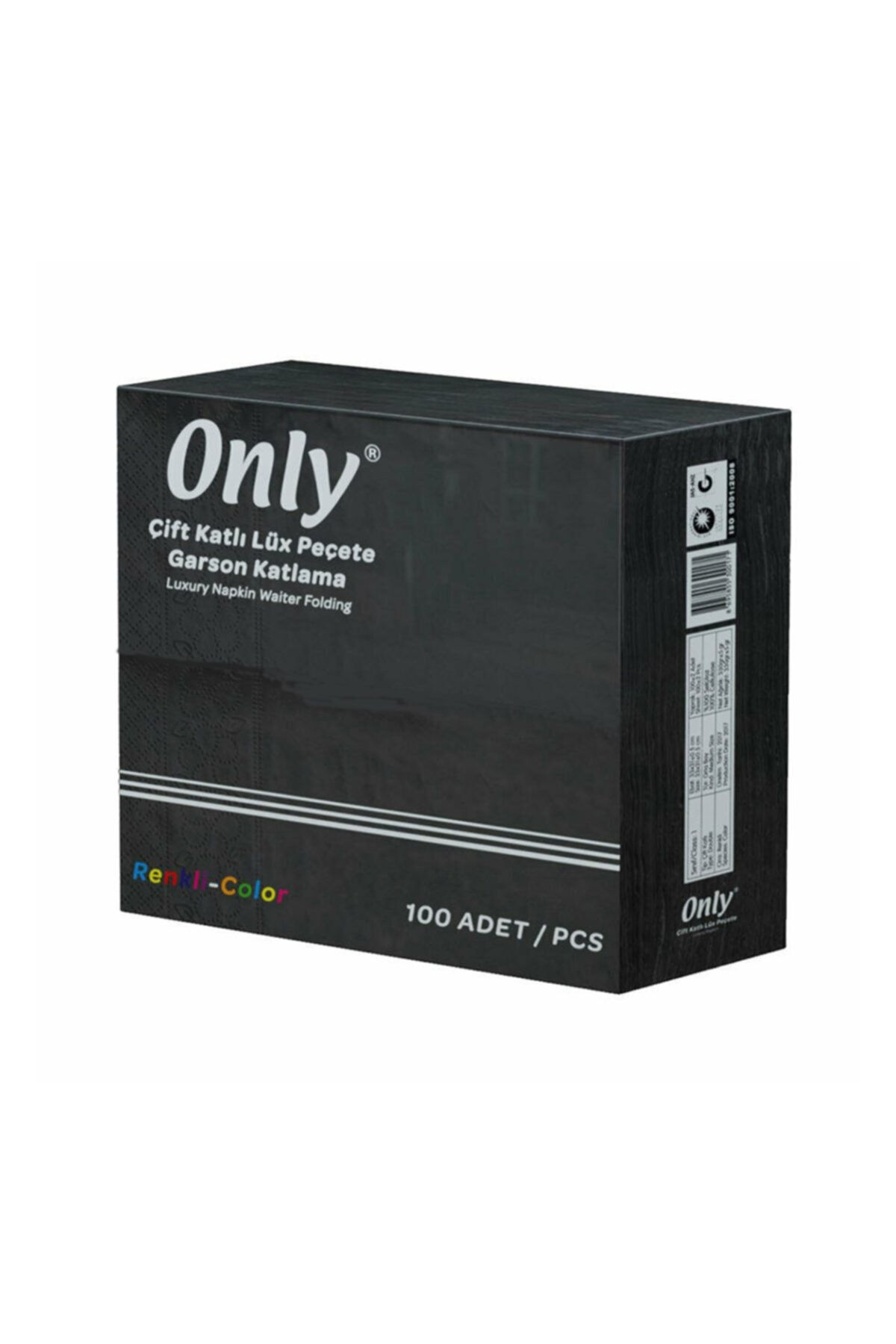 Only Lüx Kenar Bordürlü 40x40 Siyah Peçete - Büyük Boy - 12 X 100 Adet / Koli