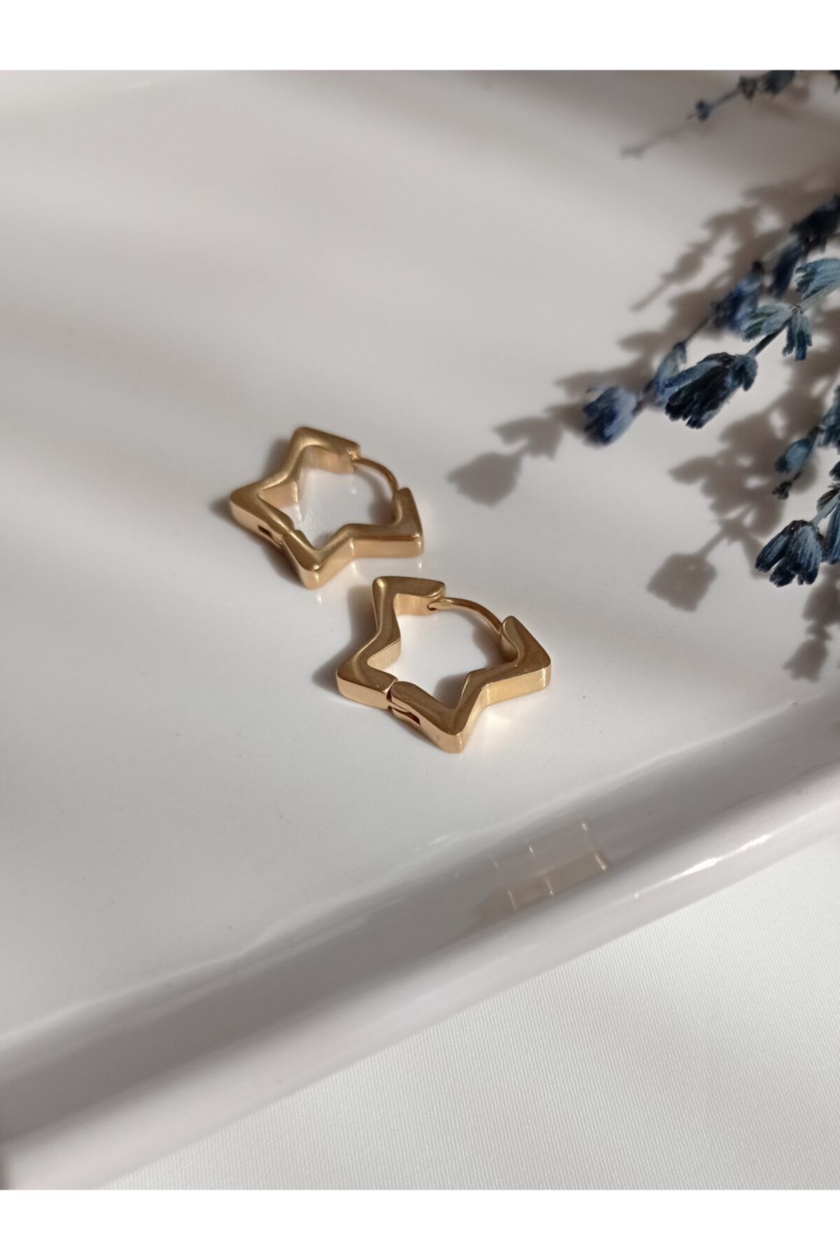 SesEm Accessories Çelik Gold Yıldız Küpe