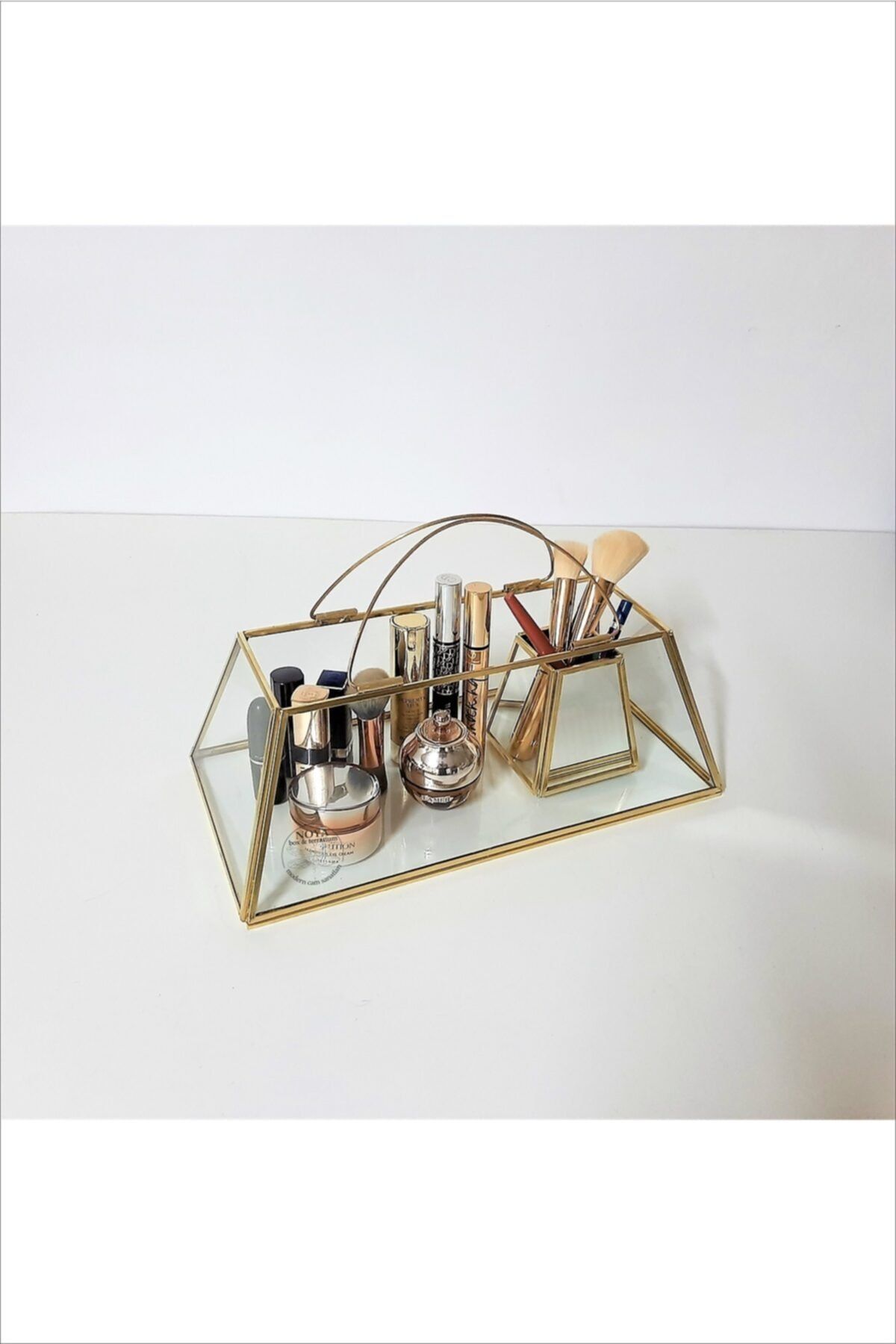 NOYA Box & Terrarium Brass Glass Yeni Nesil Camdan Çanta Organizer Ve Fırçalık