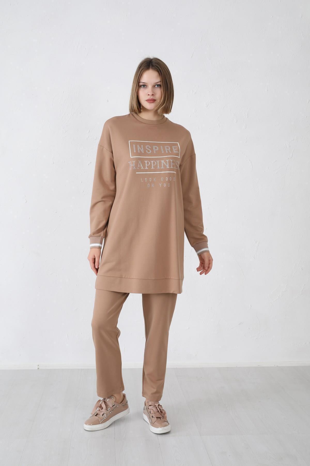 Moodbasic Yazılı Taşlı Eşofman Takım