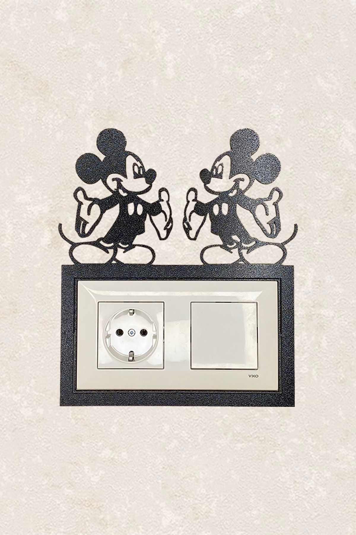 BLgrup 2107 Lazer Kesim Ahşap Priz Çerçevesi İkili Mickey Mouse