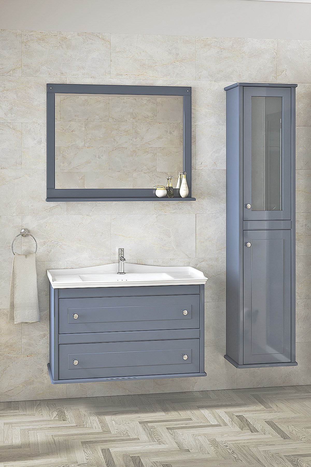 Alfa Banyo Avangart Antrasit (80+40) 120 Cm Lüx Boy Dolaplı Banyo Takımı