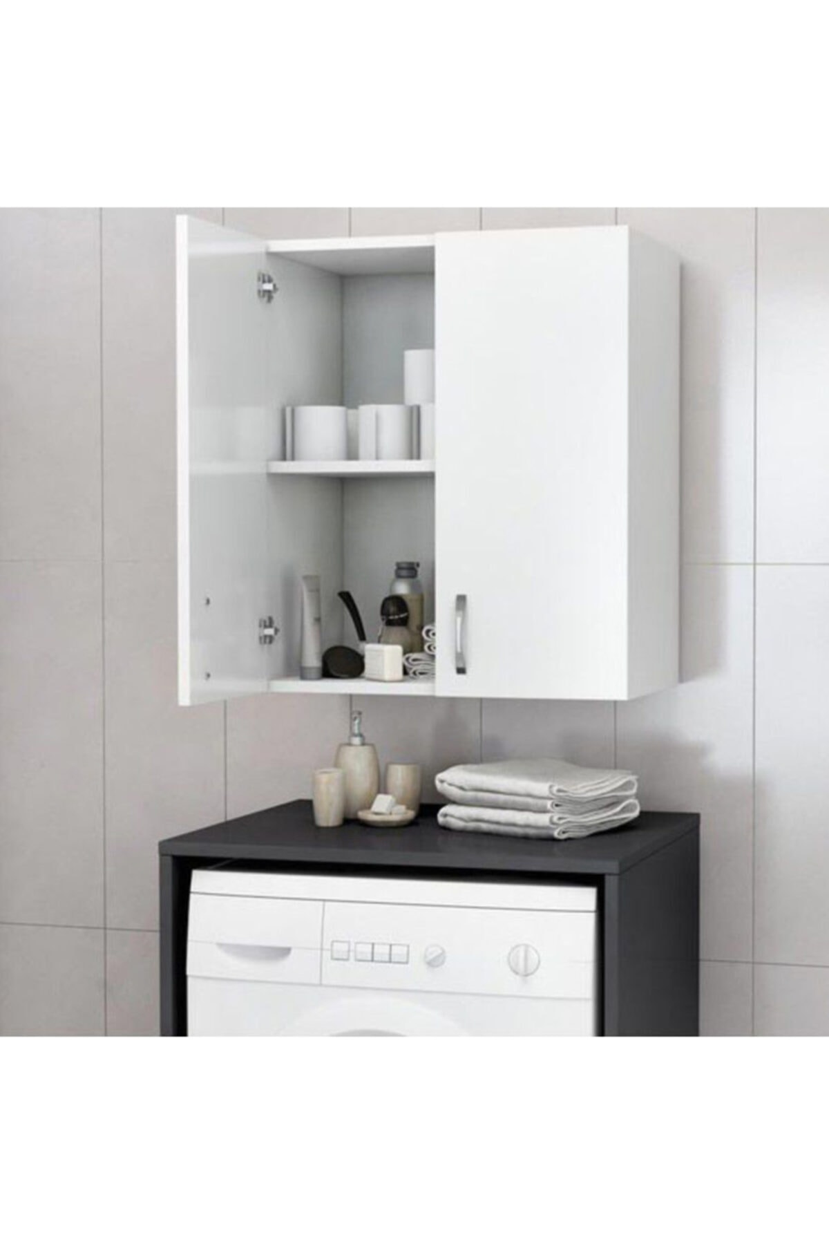 birnur pazar Birnurpazar Makina Üstü Dolap, Banyo Dolabı, Çamaşır Dolabı, Havlu Dolabı, Kapaklı Dolap - Beyaz