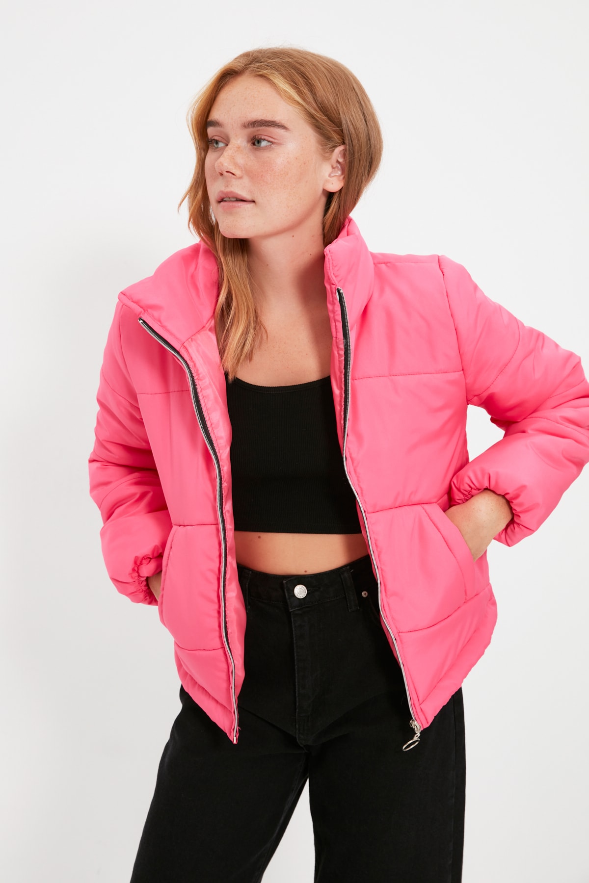 TRENDYOLMİLLA Fuşya Fermuar Kapamalı Şişme Mont TWOSS20MO0015