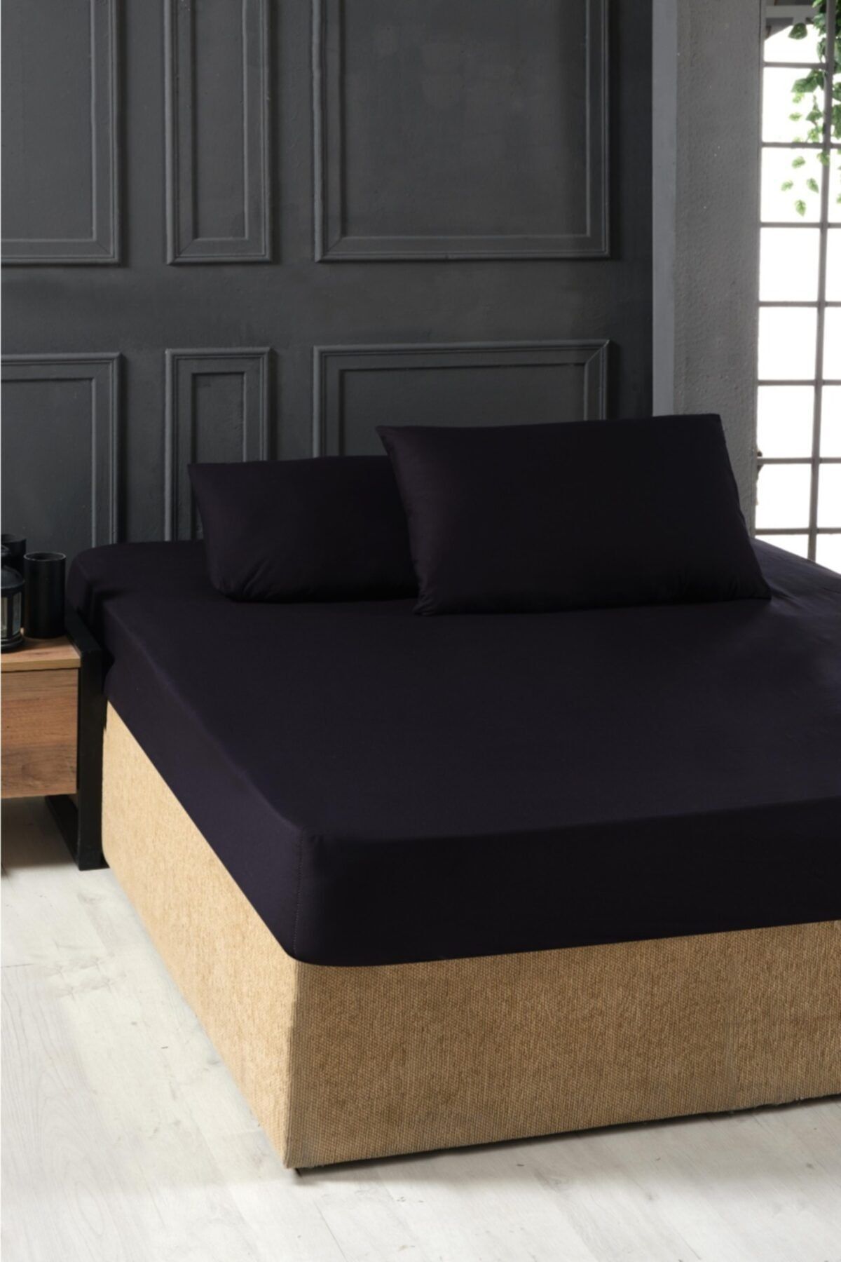 Mulberry Pamuklu Çarşaf Seti Battal Boy Lastikli 200x200 Siyah