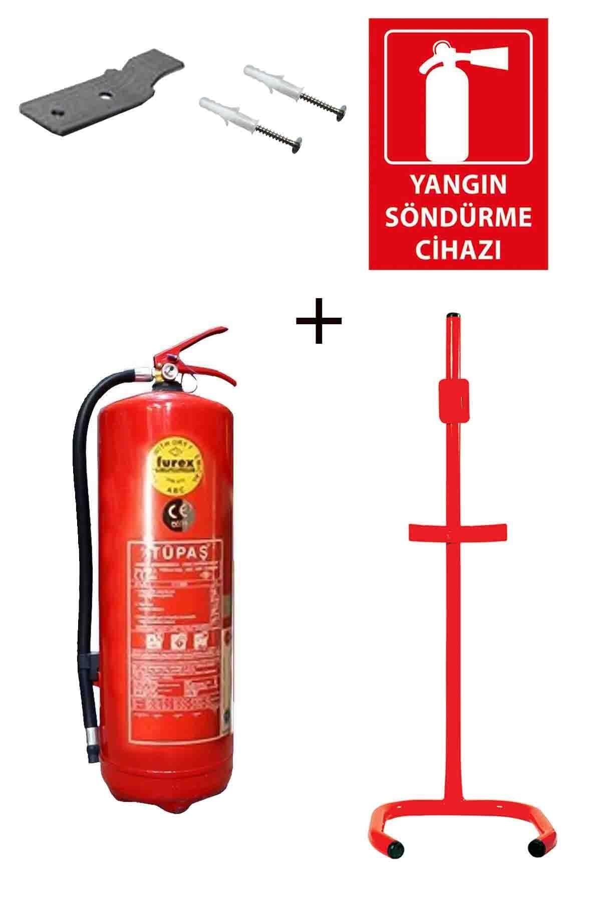 Tüpaş 6kg Yangın Tüpü,Yangın Tüpü Levhası, Askı Aparatı, Dübel Vida Ve C Tipi Sehpa 5li Set