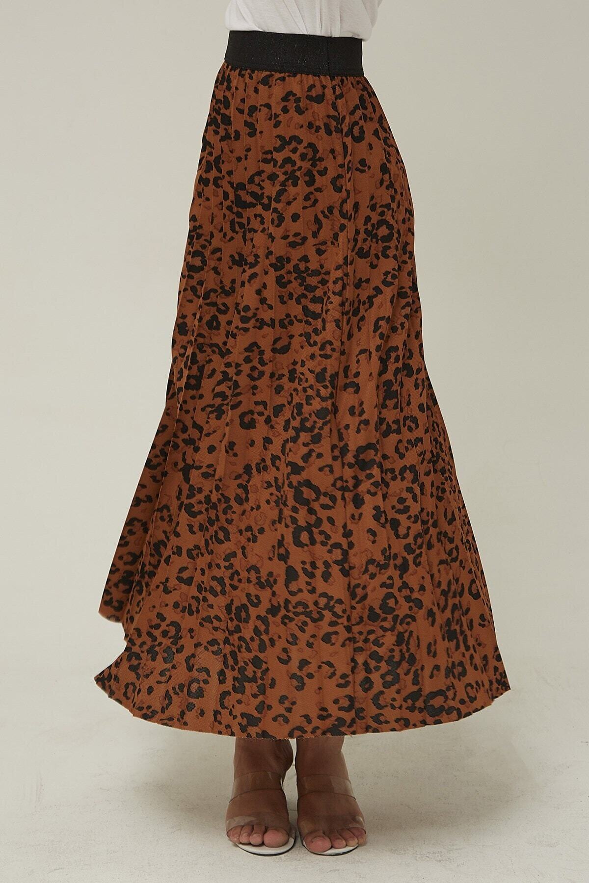 Yağızlar Kadın Kahverengi Leopar Desenli Etek