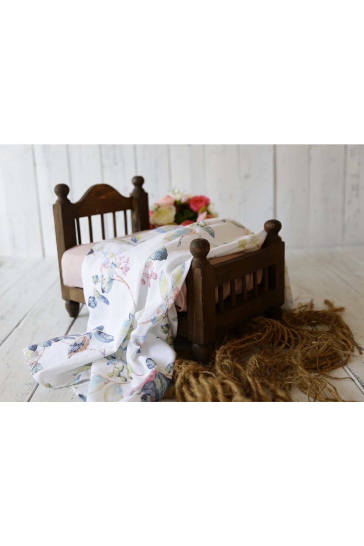 Leporem Baby&Home Kuş Çiçek Desenli & Pudra Pembe Renk Müslin Bebek Örtüsü