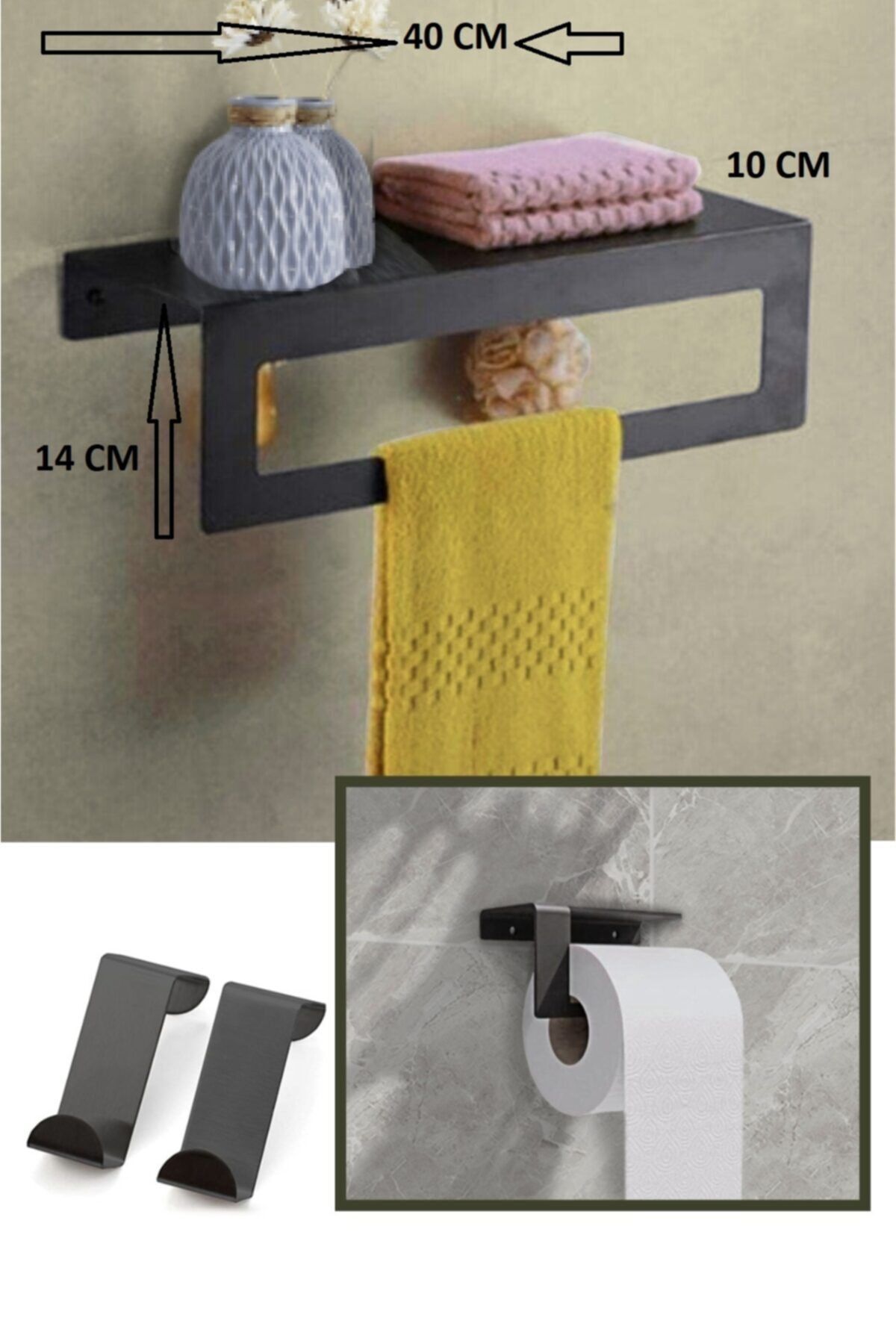 TARMOSER Metal Havluluk Arkası Askılı Ve Tuvalet Kağıdı Tutucu  Set  2 li
