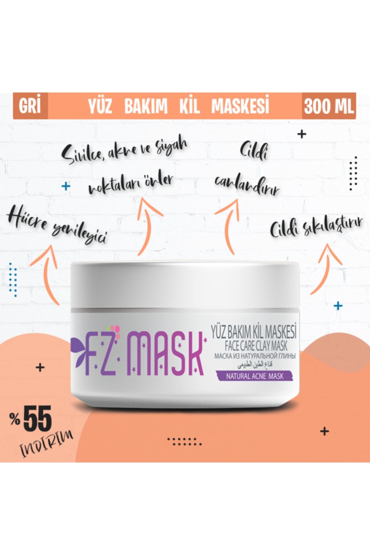 FZ MASK Gri Kil Maskesi , Cilt Sıkılaştıcı, Kırışıklık Giderici (300 ML)