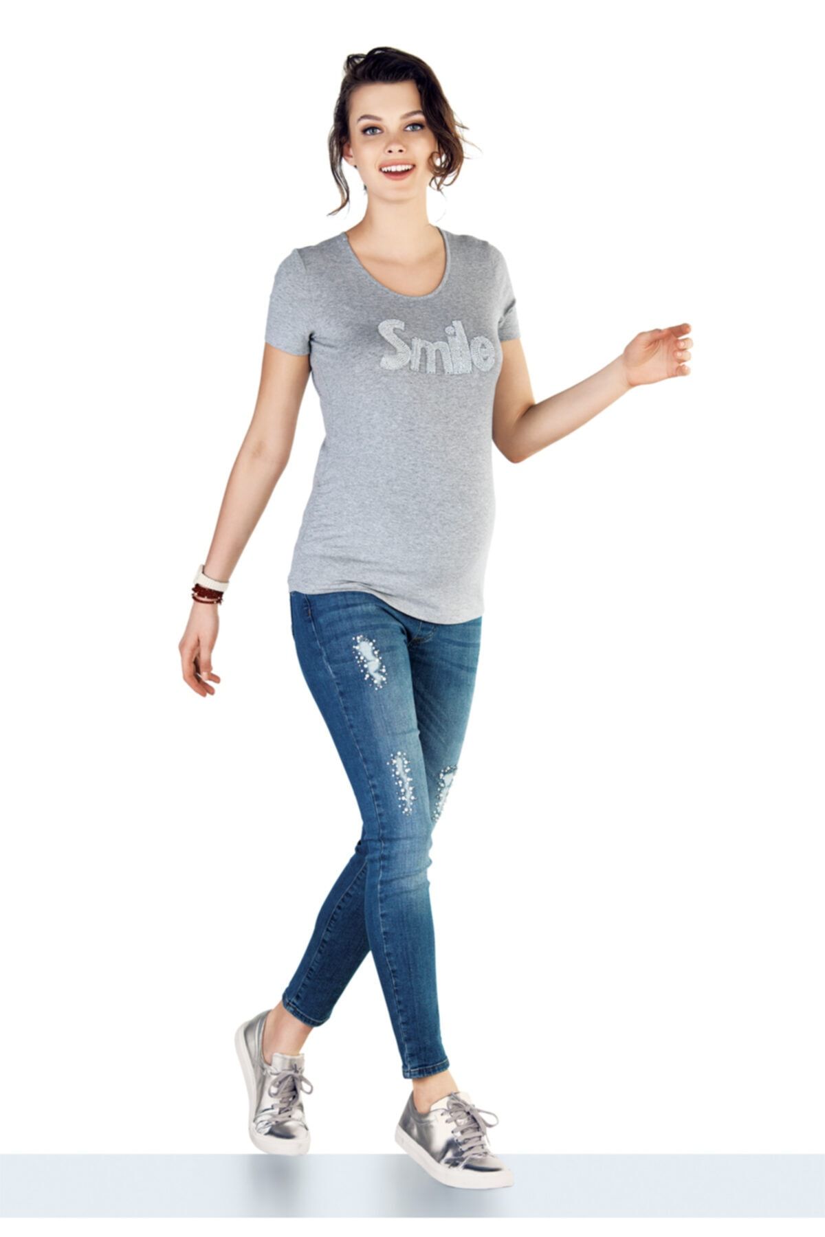 Ebru Maternity Incili Hamile Jean Pantolon 3772