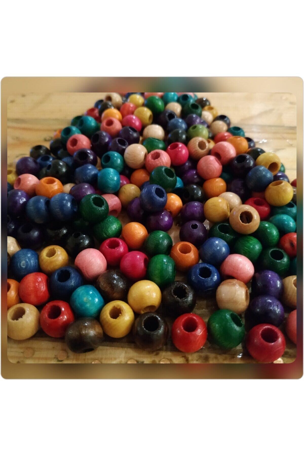Selin Karışık Renkli Ahşap Boncuk , 10 Mm Yuvarlak , 100  gr (±320 Adet)