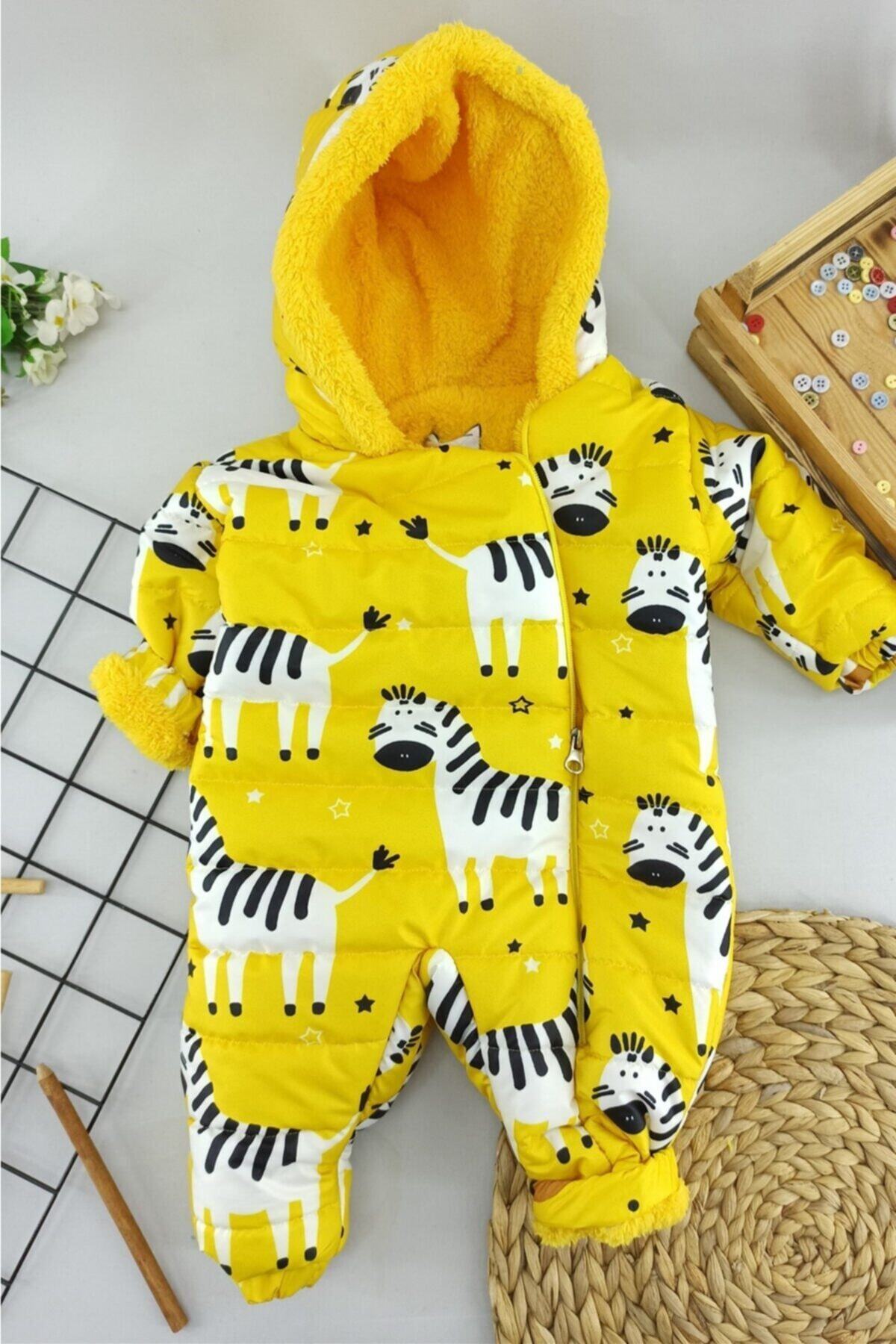 ALİSS BABY Sarı Zebra Desenli Bebek Kozmonot Astronot Tulum 6-12- 18 Ay