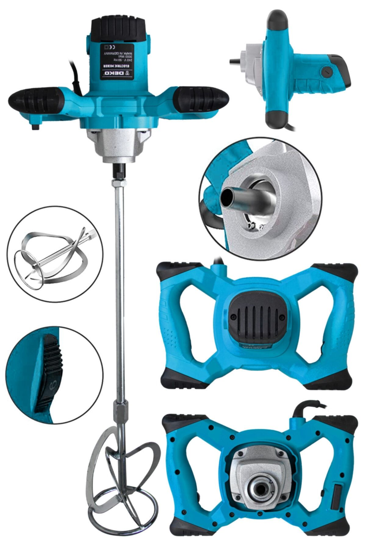 DEKOPRO POWER TOOLS Alman 3000 Watt Bakır Sargı 6 Kademeli Alçı Boya Ve Harç Karıştırıcı Mikser Mavi