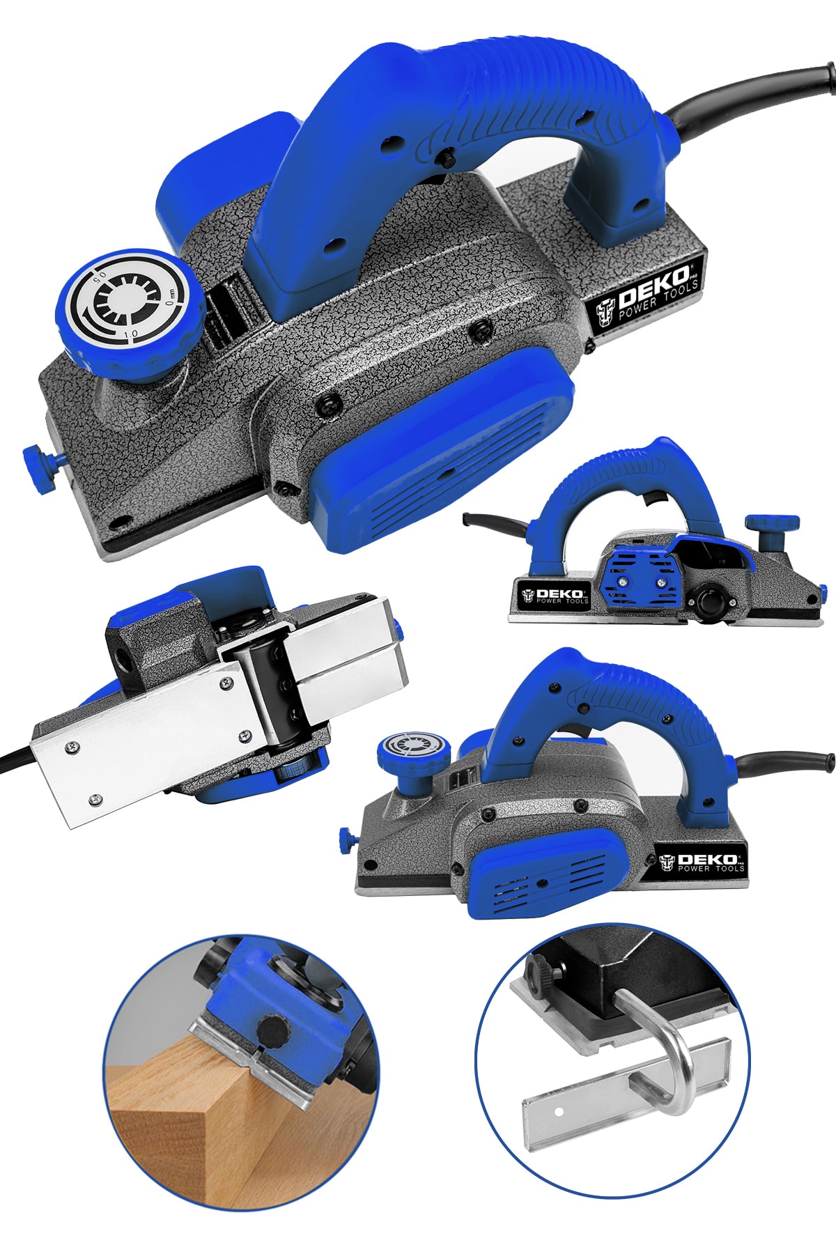 DEKOPRO POWER TOOLS 3400 Watt Bakır Sargılı Metal Şanzuman Çift Bıçaklı Planya Rende Makinesi Mavi