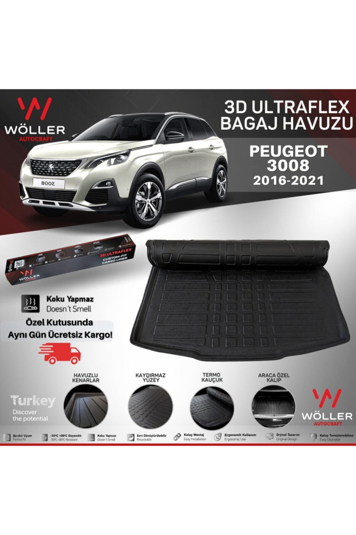wöller Peugeot 3008 Bagaj Havuzu 2016 2021 Arası Alt Üst 3d Ultraflex Esnek