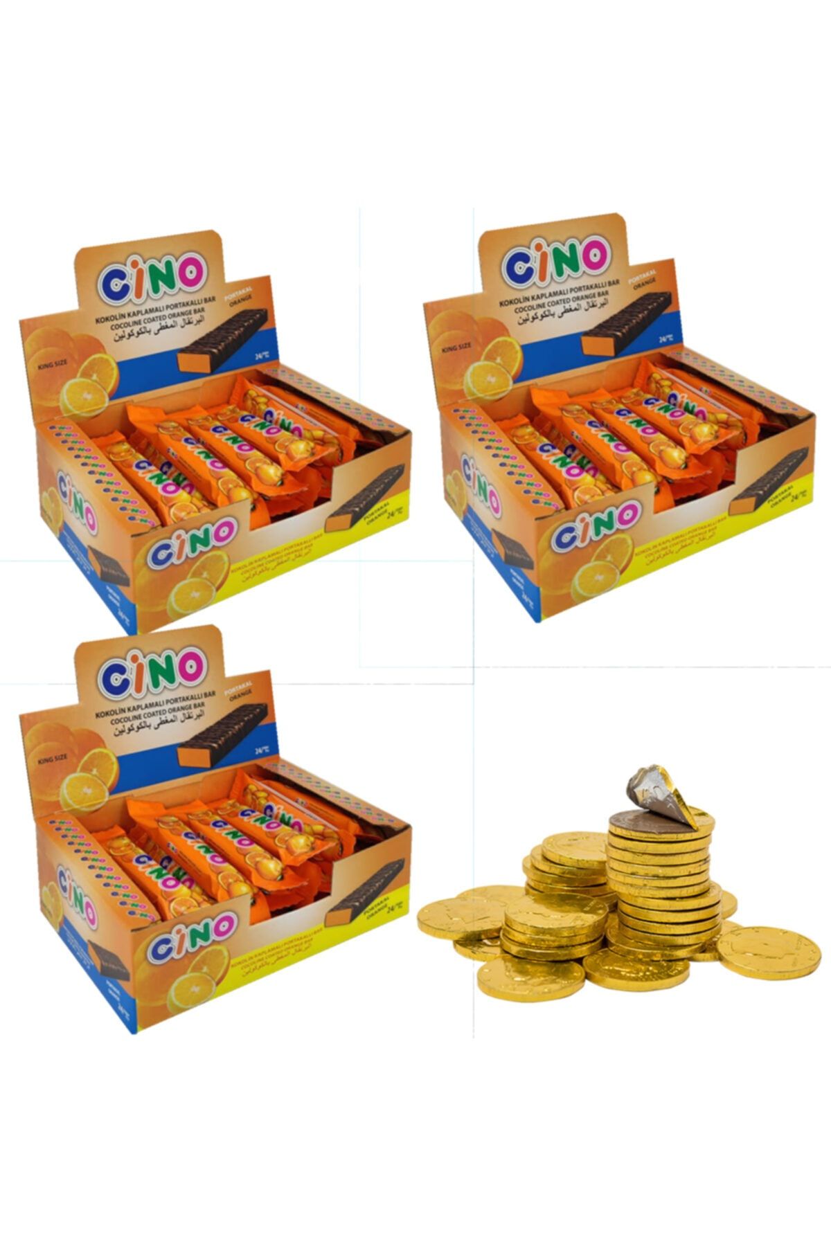 Teras Cino 15gr Çikolata Portakallı Bar 72 Adet (3x24) (5 Adet Para Çikolata Hediyeli)