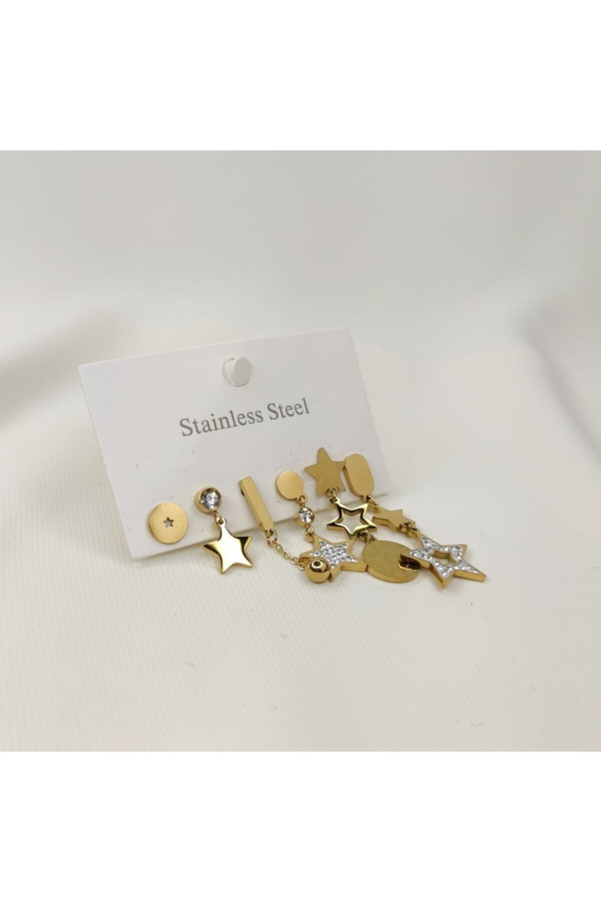 Alaçatı Accesories Kadın Yıldız Detaylı 6'lı Set Çelik Küpe