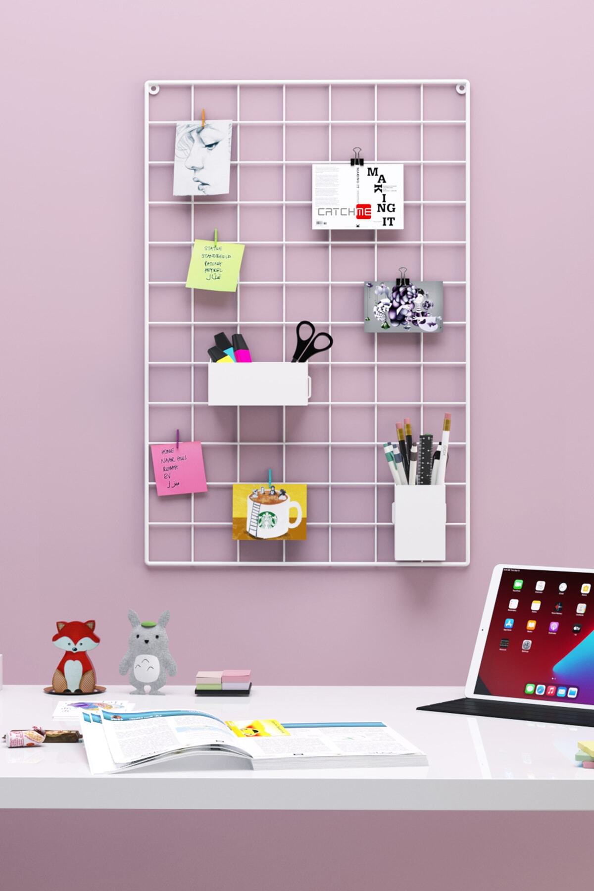 Catchme 40x60 Metal Fotoğraf Askısı Tel Pano Beyaz 4 Adet Mini Mandal 2 Adet Kıskaç Hediyelidir.