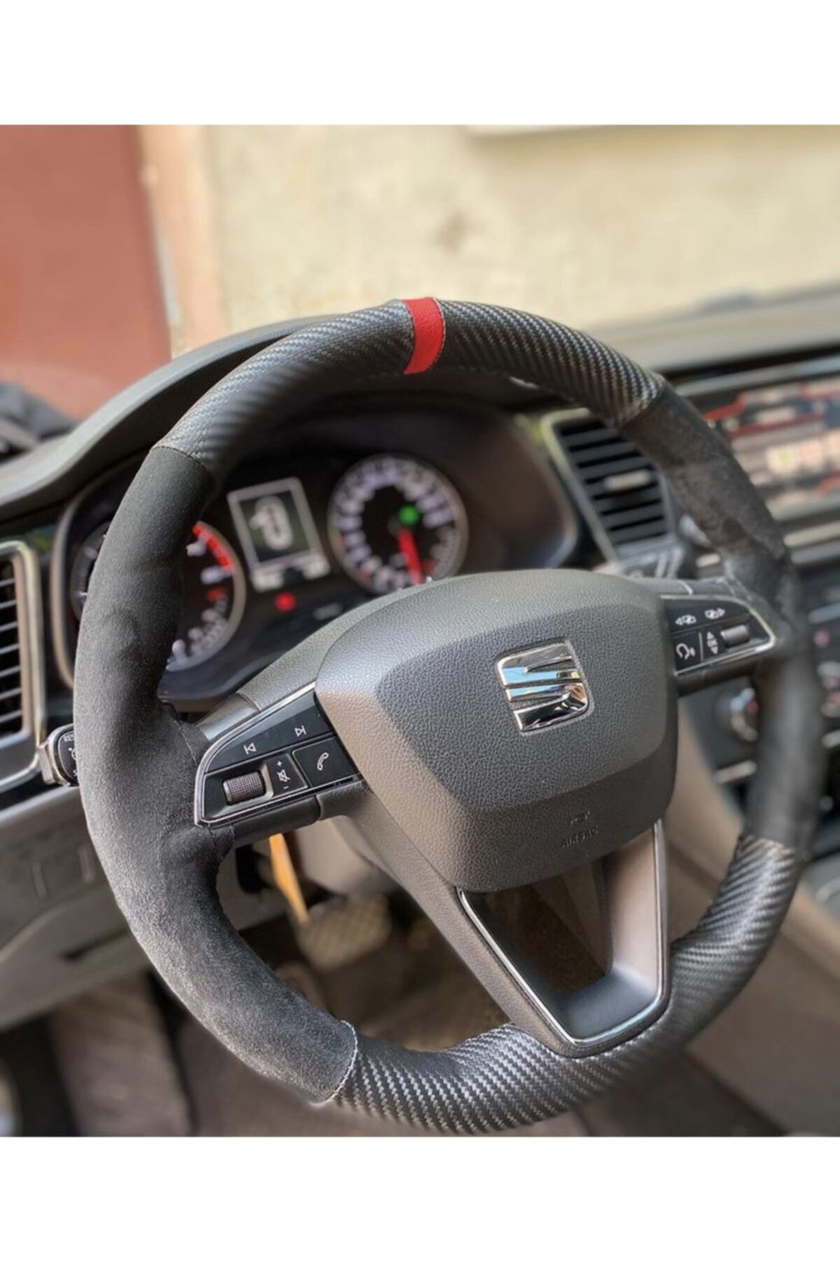 UGL EKSTRA Seat Kırmızı Yüzüklü Deri Direksiyon Kılıfı