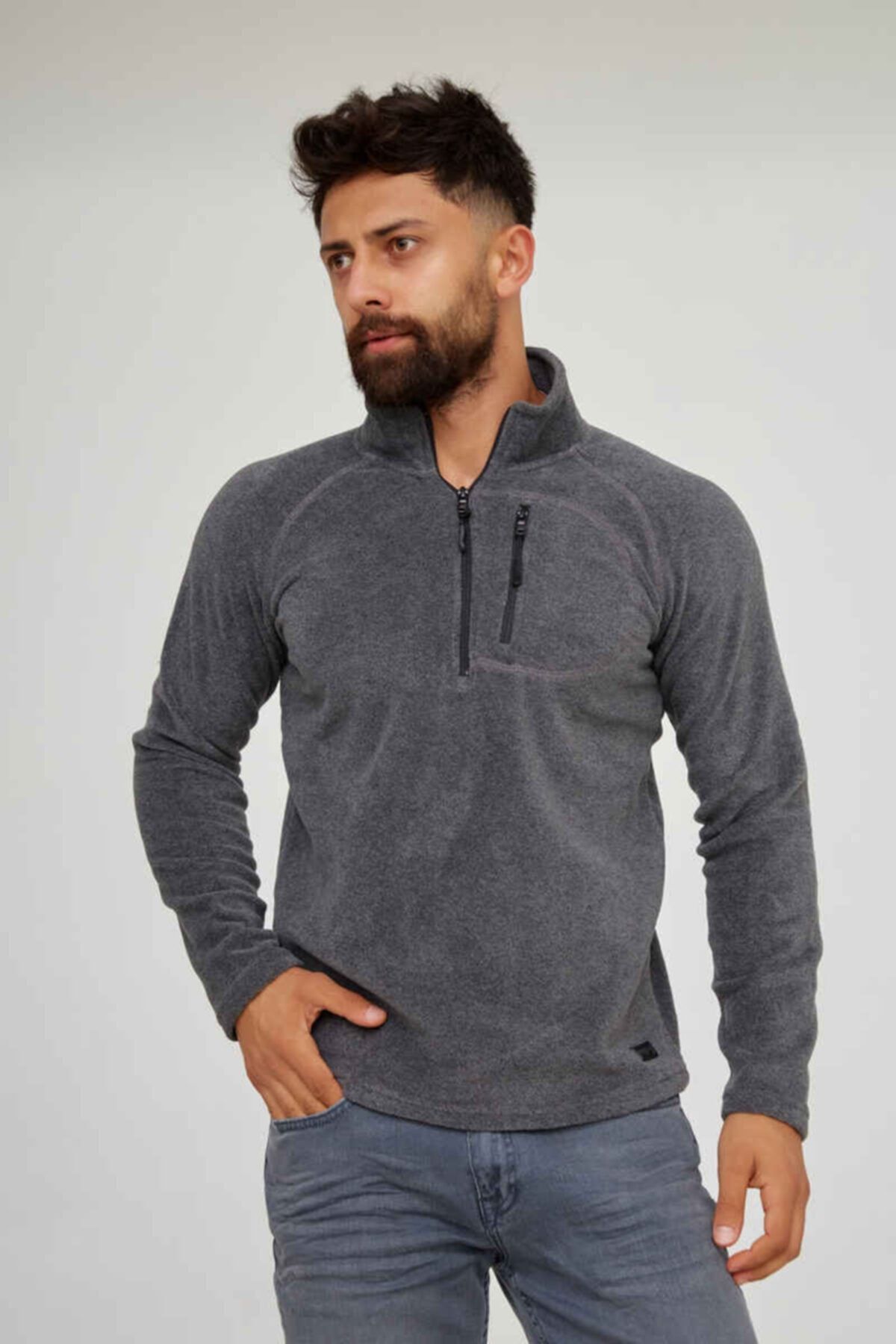 Cazador 5099 Fermuar Detaylı Erkek Polar Sweat Antrasit