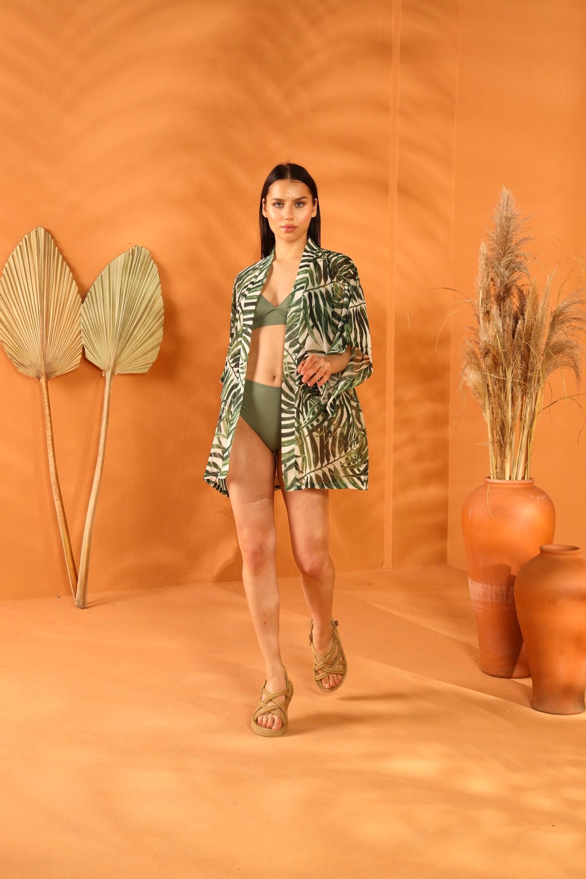 ELAF Whıte Botanıcal Kısa Kimono Pareo