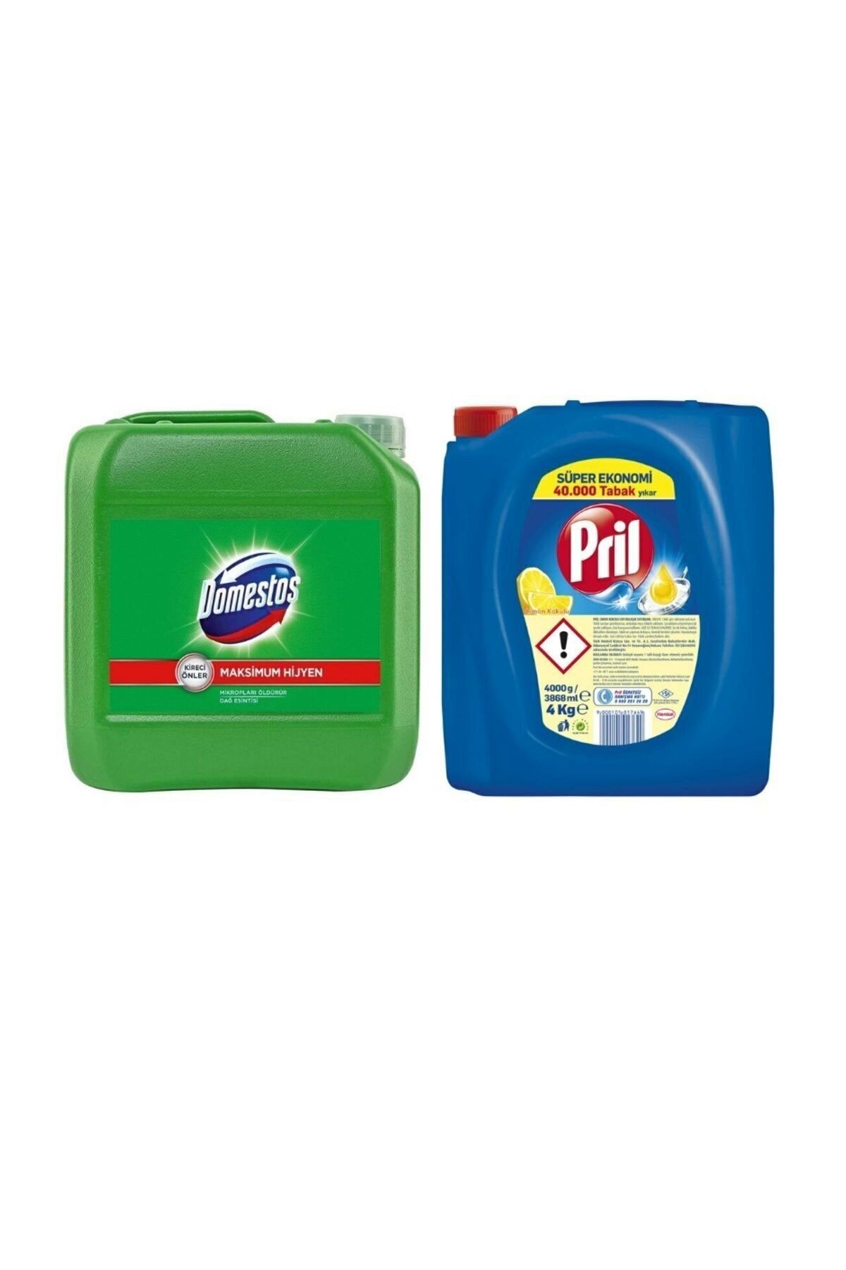 Pril Sıvı Bulaşık Deterjanı 3 'lü Güç Limon 4 Kg Domestos Çamaşır Suyu Dağ Esintisi 3.5 Kg