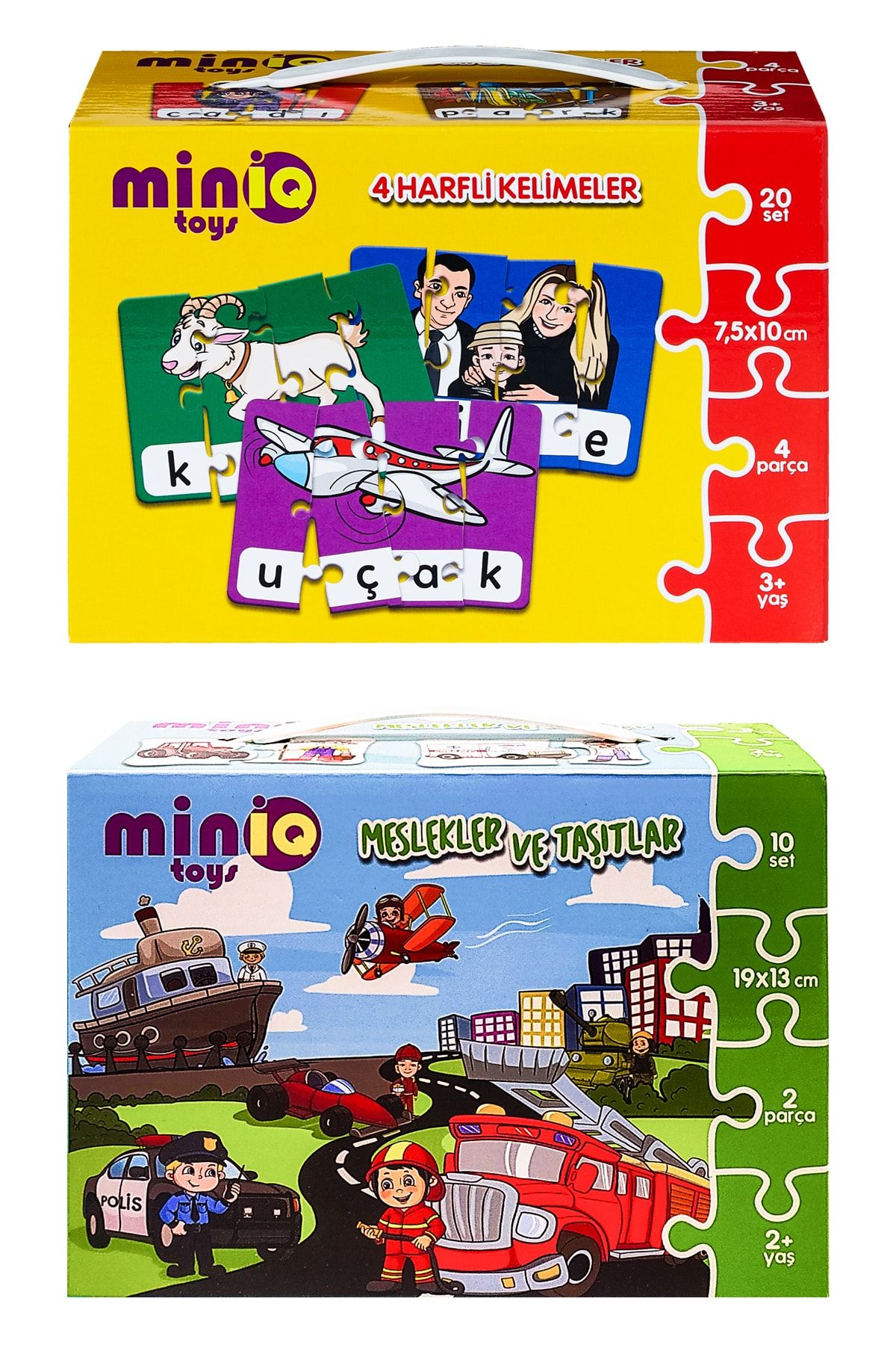 minİQ toys 4 Harfli Kelimeler + Meslekler Ve Taşıtlar 2'li Set Eğitici-öğretici Yapboz