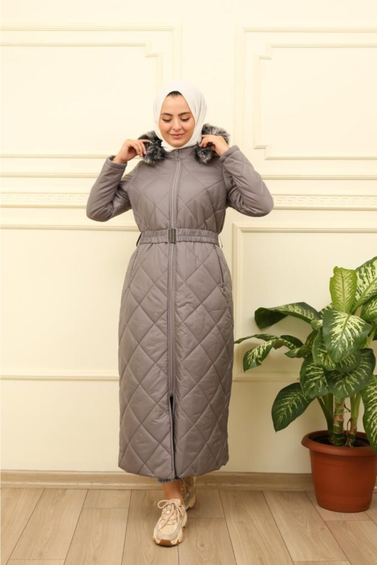 lurex moda Kapitone Kürklü Mont 7567
