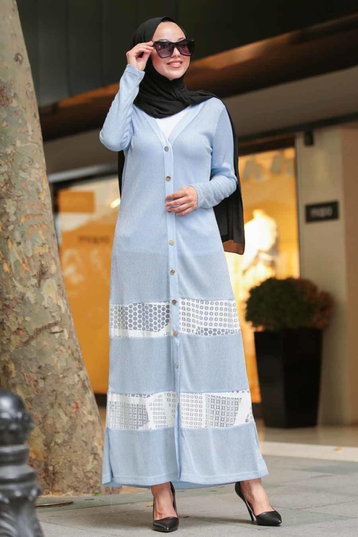 Neva Style - Düğmeli Mavi Tesettür Hırka 402m