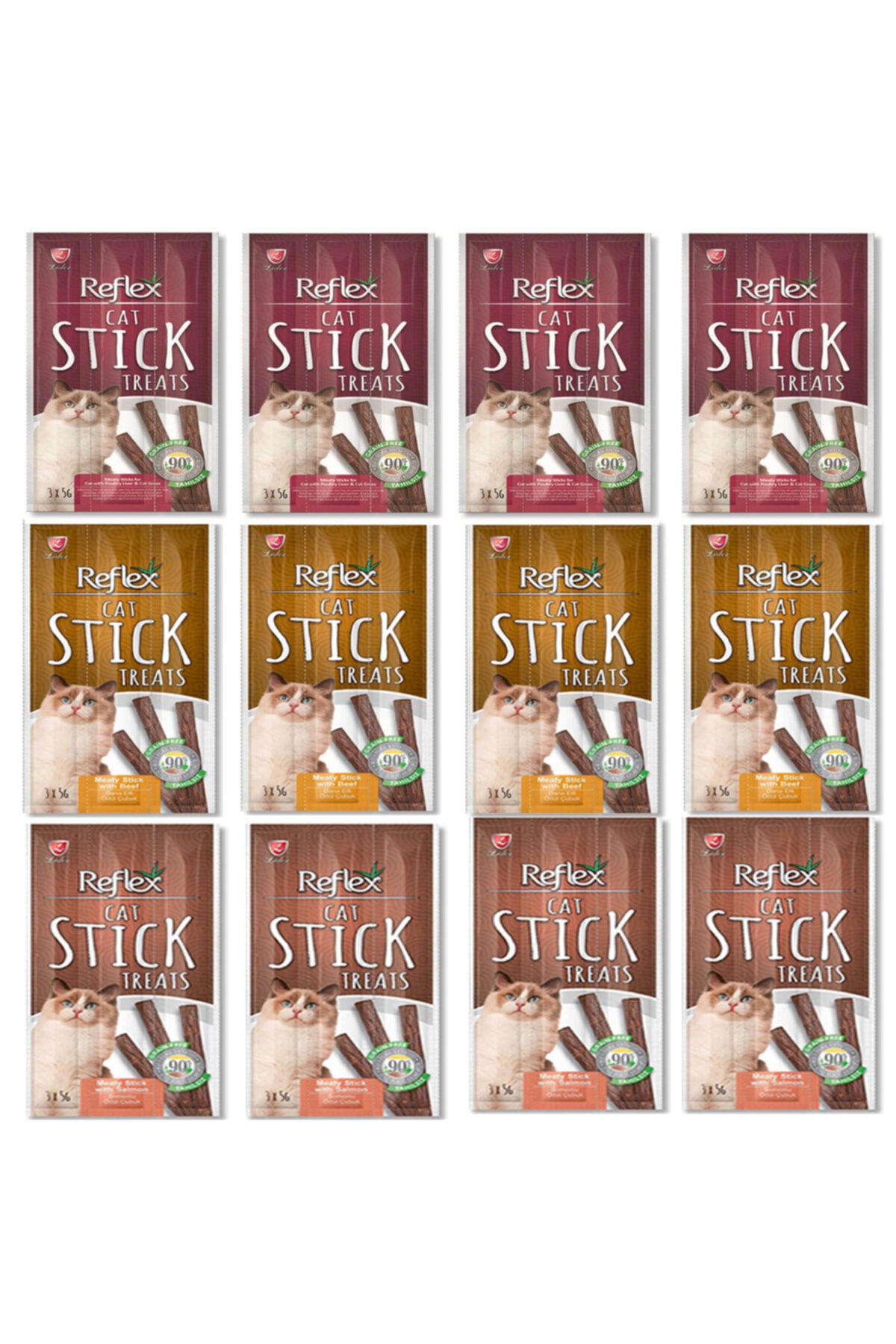 Reflex Stick Kedi Ödülü 3x5 gr Kedi Ödül Çubuğu Maması 3 Çeşit 12 Li
