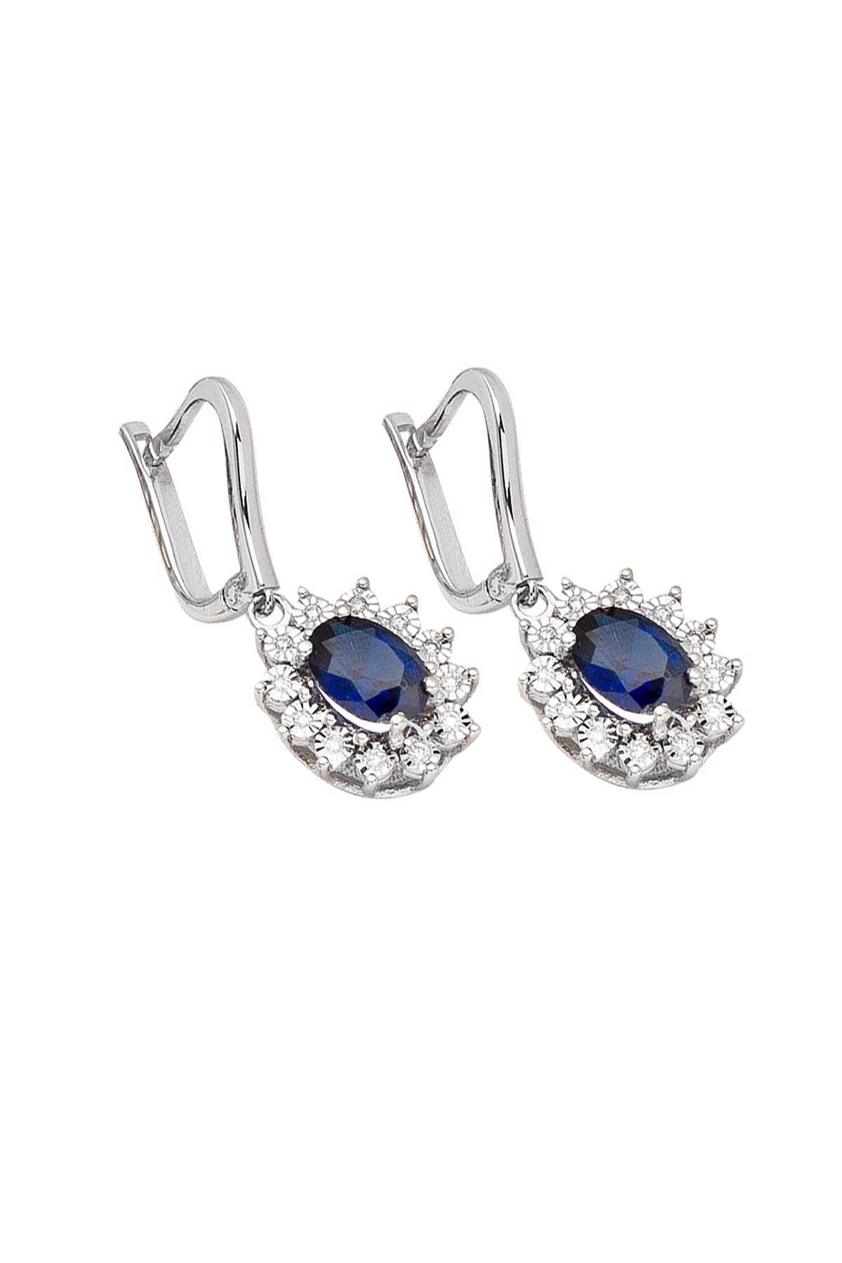 zer diamond 1,72 ct Safir & 0,10 ct Pırlantalı Küpe