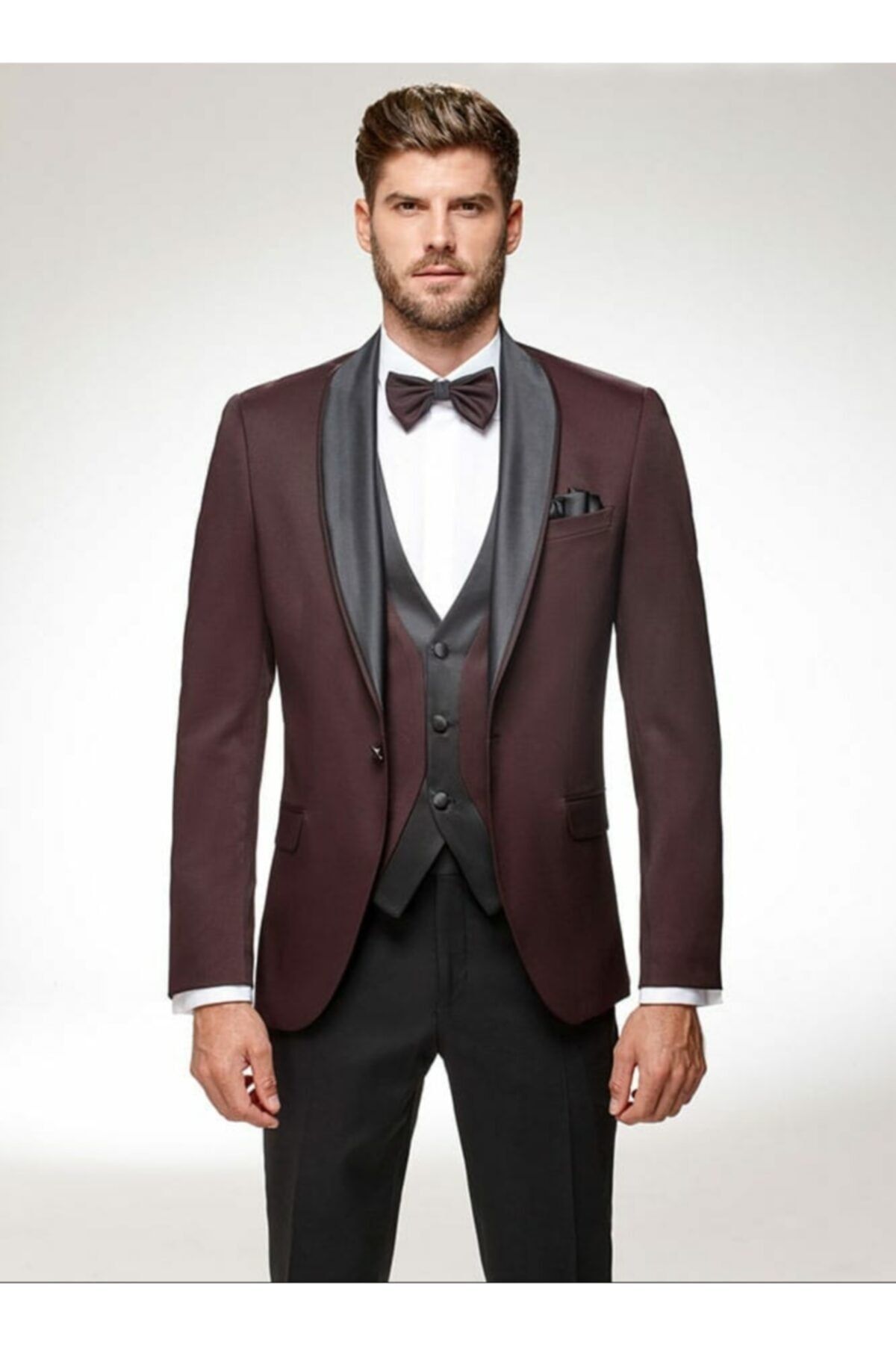 ADİMO Erkek Slim Fit Şal Yaka Bordo Damatlık
