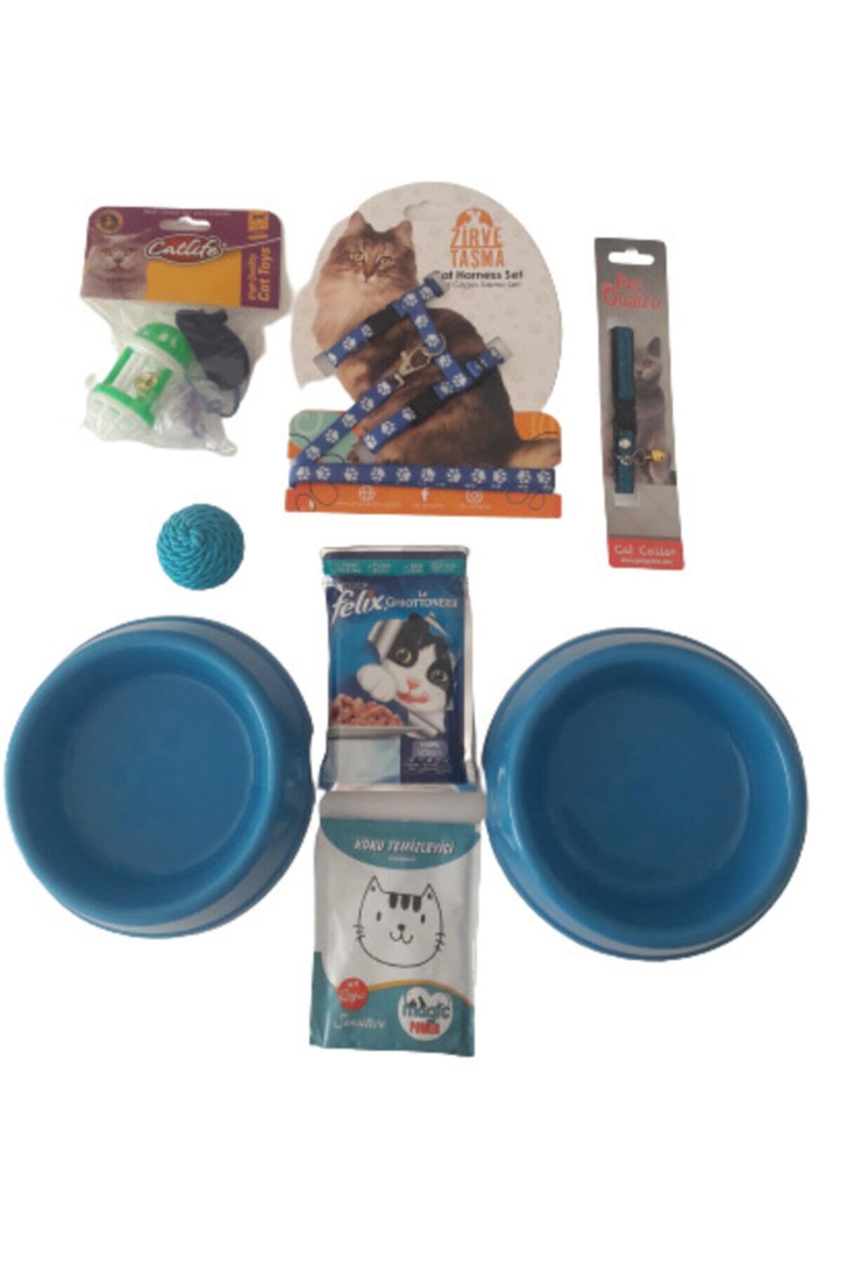 PETQUATRO Kedi Yılbaşı Noel Hediye Paketi Mavi Set