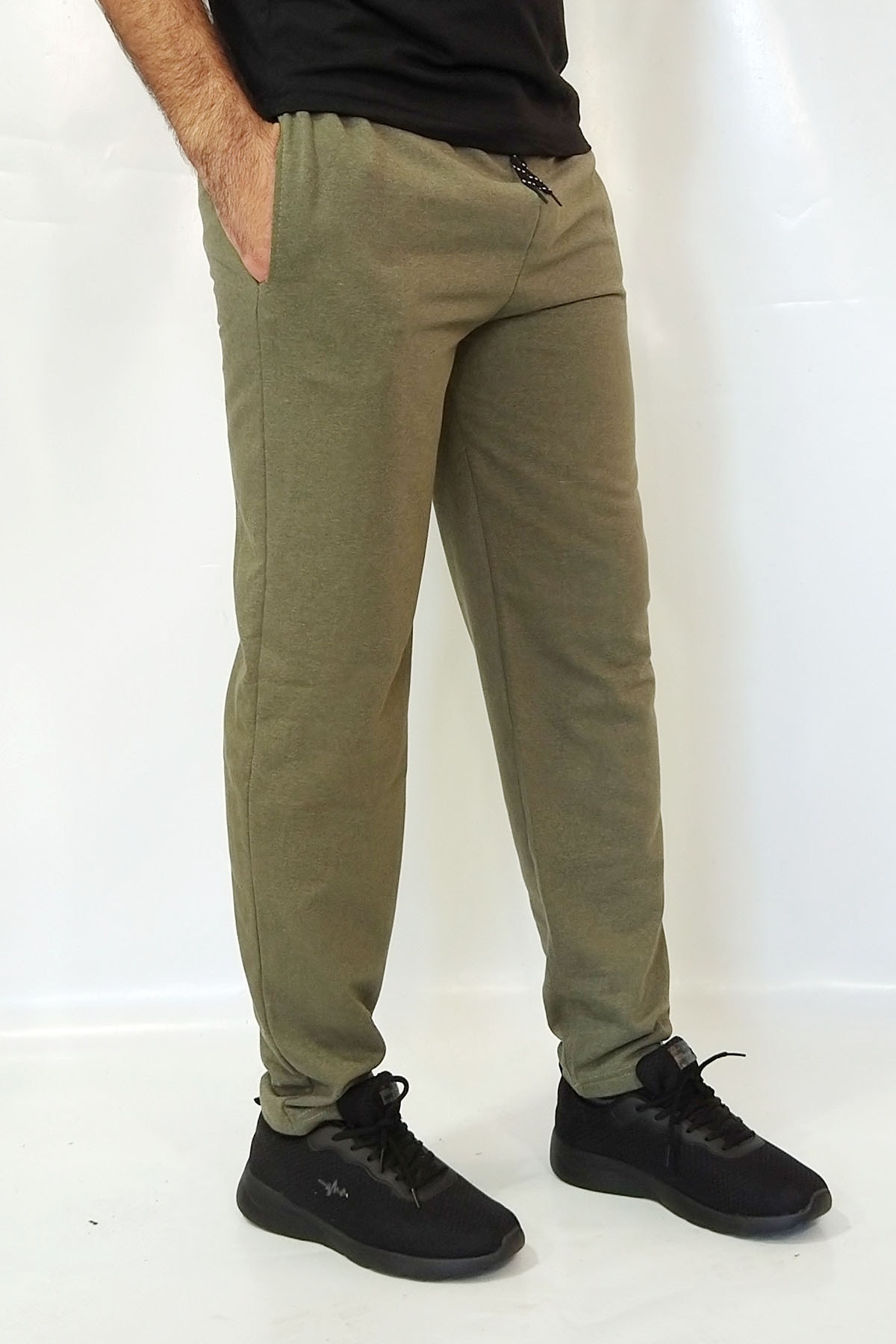 MTSTİL Unisex Açık Haki Düz Paça Eşofman Altı