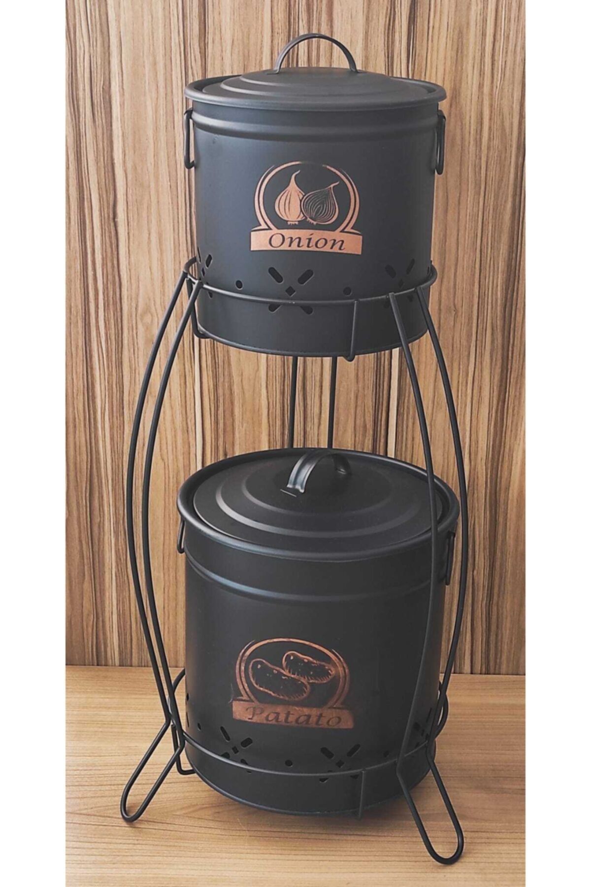 tub Metal Siyah Ferforje Patates Soğan Standı 62 Cm