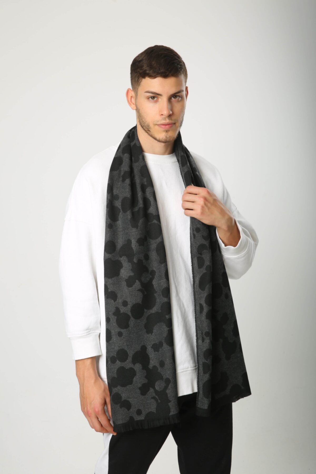 FELLMENS Siyah-antrasit Çift Taraflı Kaşmir Erkek Atkı