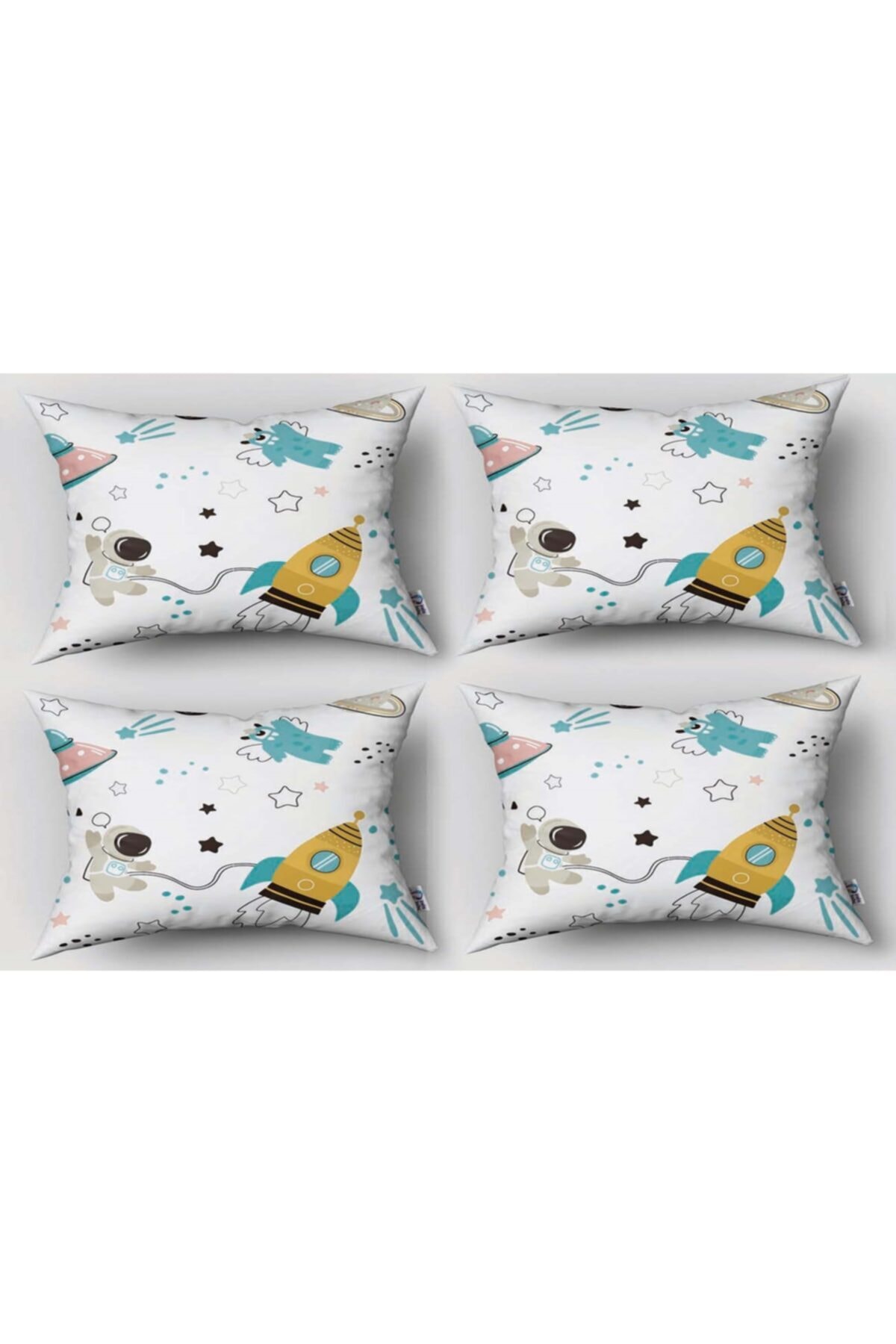 instababyrooms Astronot Desenli Çocuk Odası Dijital Baskılı Dörtlü Kırlent Kılıfı