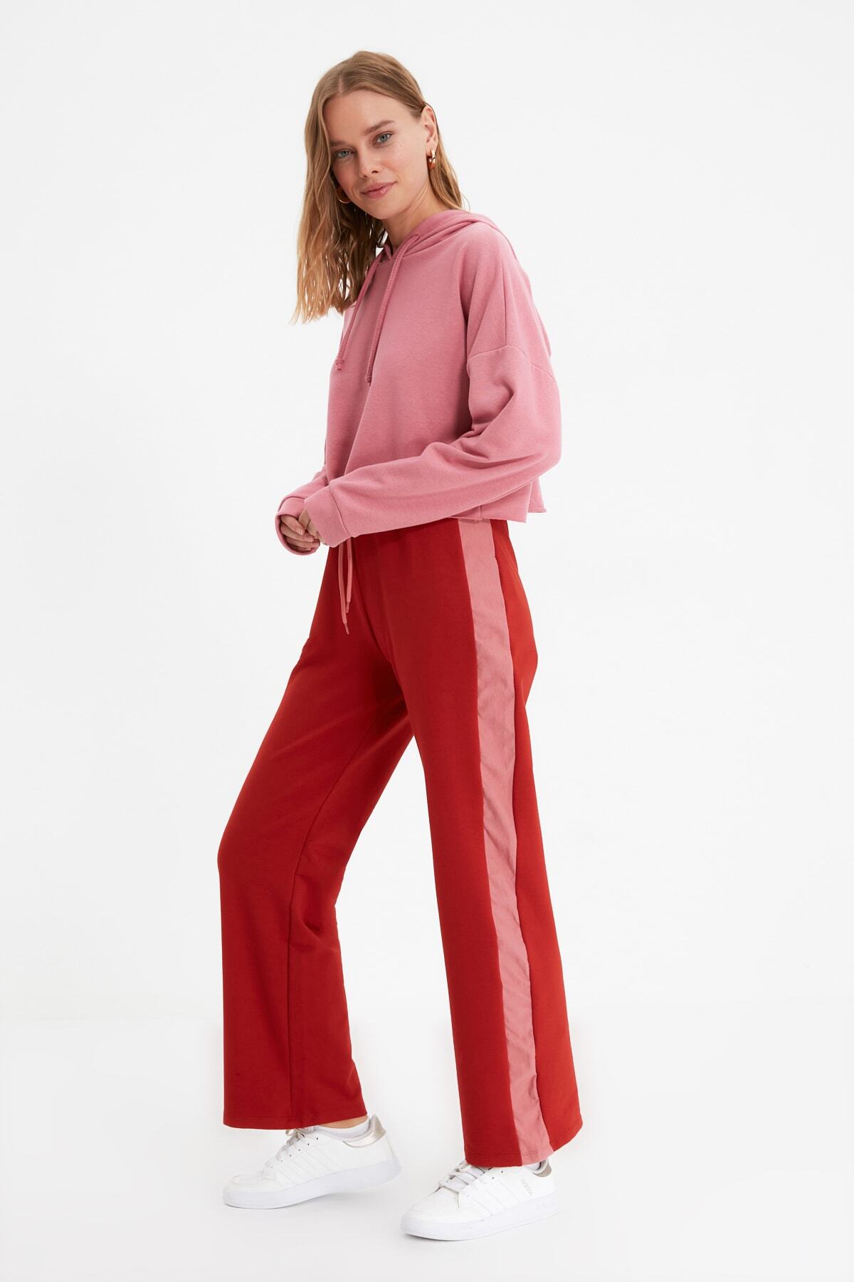 Trendyol Modest Kiremit Wide Leg Şerit Detaylı Örme Eşofman Altı TCTAW22EI0017