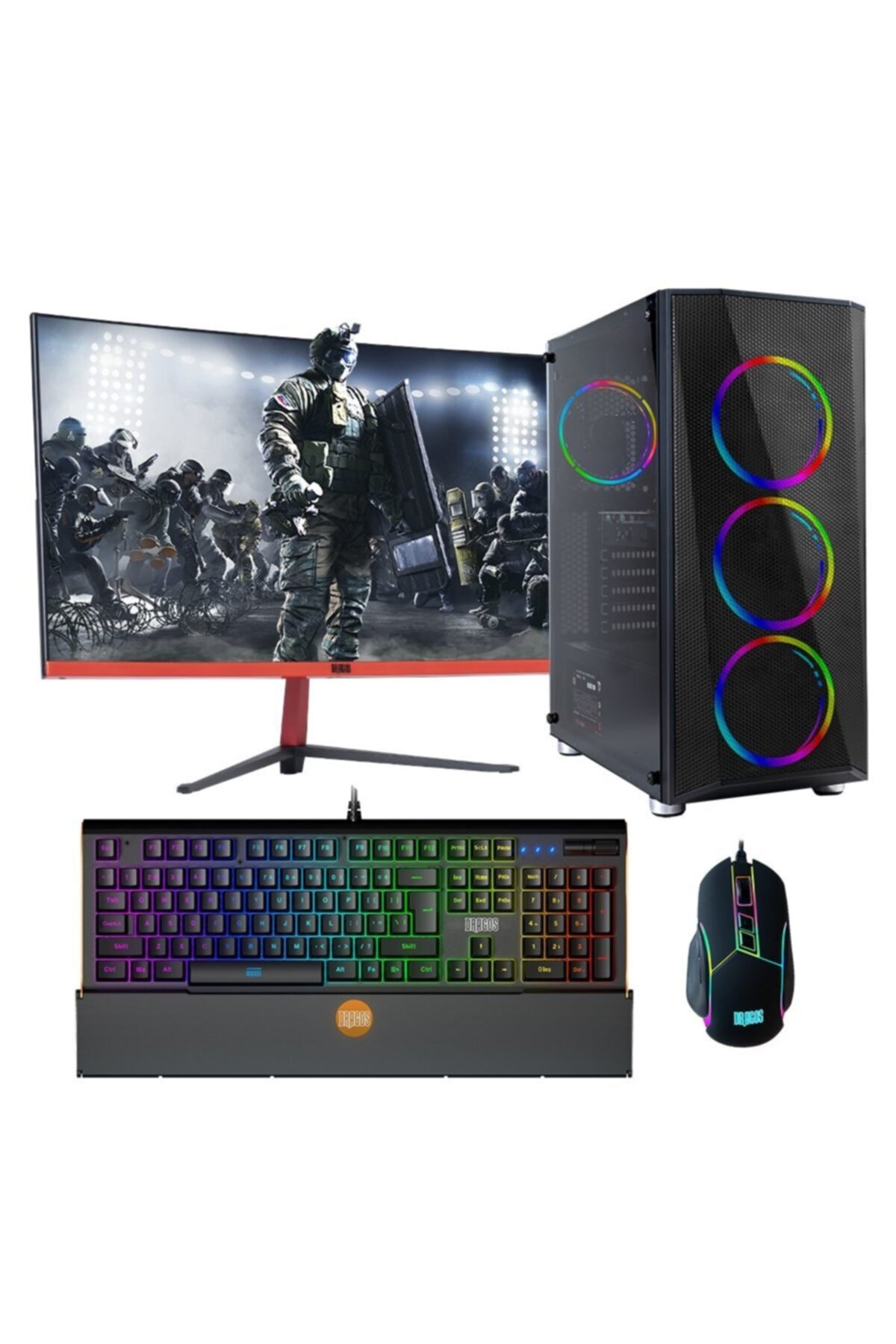 DRAGOS DRx735 i5 10400F 16GB Ram 512GB M.2 NVMe SSD 4GB GTX1050Ti 23.6 Curved Mon. Oyun Bilgisayarı
