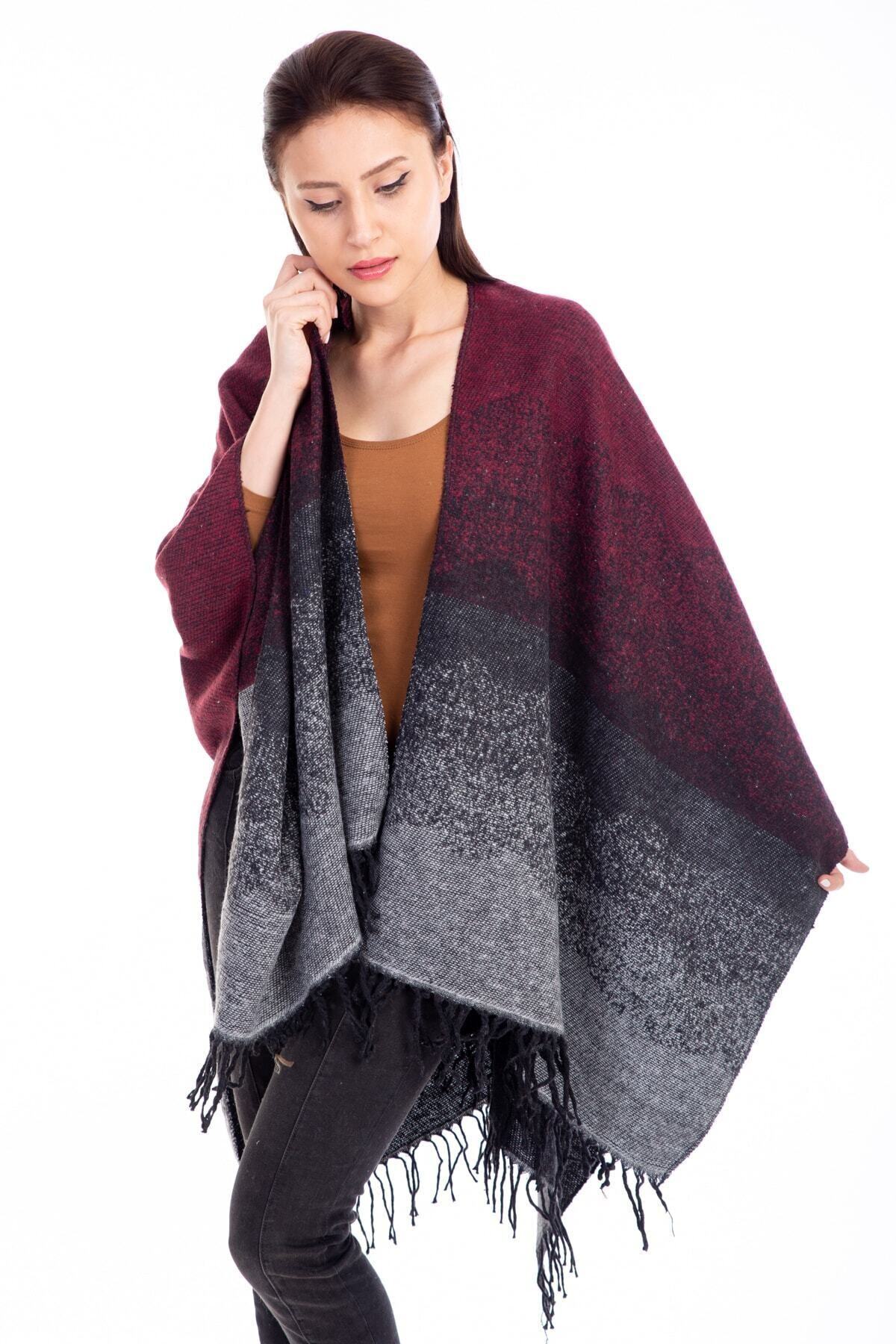 MONCHİCHİ Kadın Degrade Desen Bordo Panço High Quality