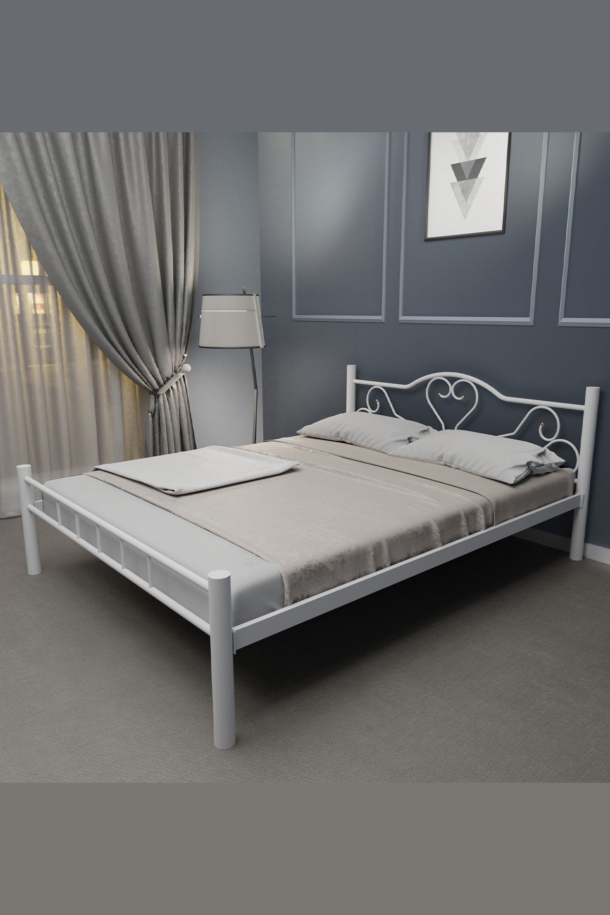 EVGER HOME K50 Beyaz Metal Karyola Çift Kişilik (150x200 Cm) Yataksız