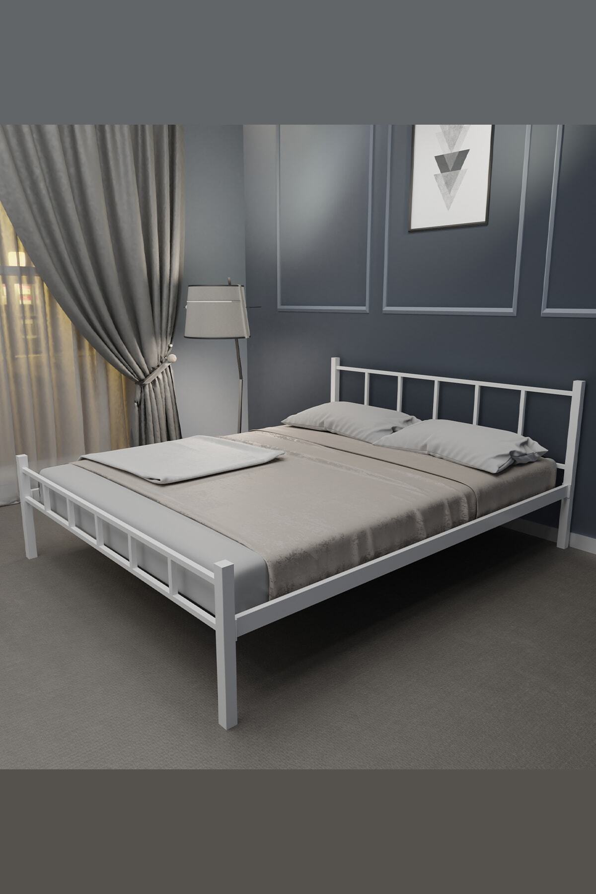 EVGER HOME K90 Beyaz Metal Karyola Çift Kişilik (150x200 Cm) Yataksız