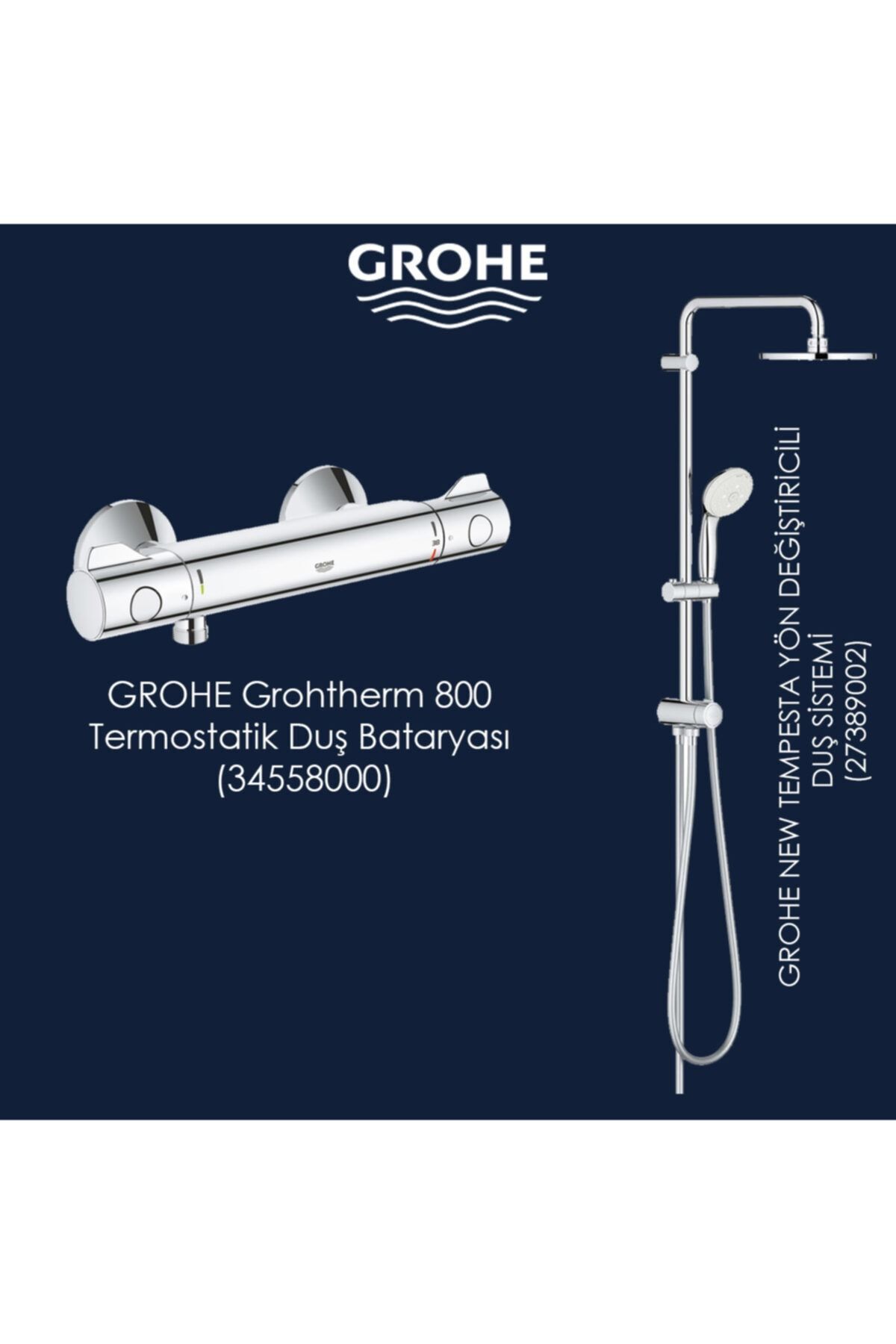 Grohe Grohtherm 800 Termostatik Duş Bataryası + New Tempesta Yön Değiştiricili Duş Sistem