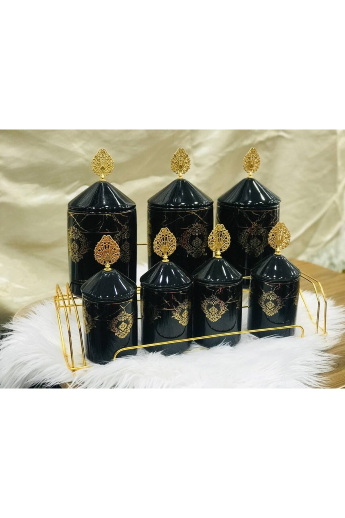 Avcıbey Seramik Lüx Siyah Gold 7'li Baharat Takımı