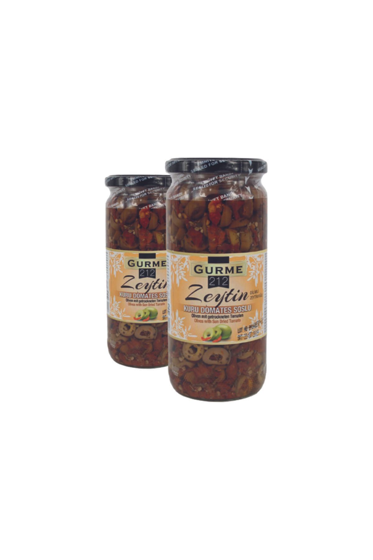 Gurme212 Kahvaltılık Yeşik Zeytin (dilimli), Kuru Domateste Marine (2 Adet X 500ml)