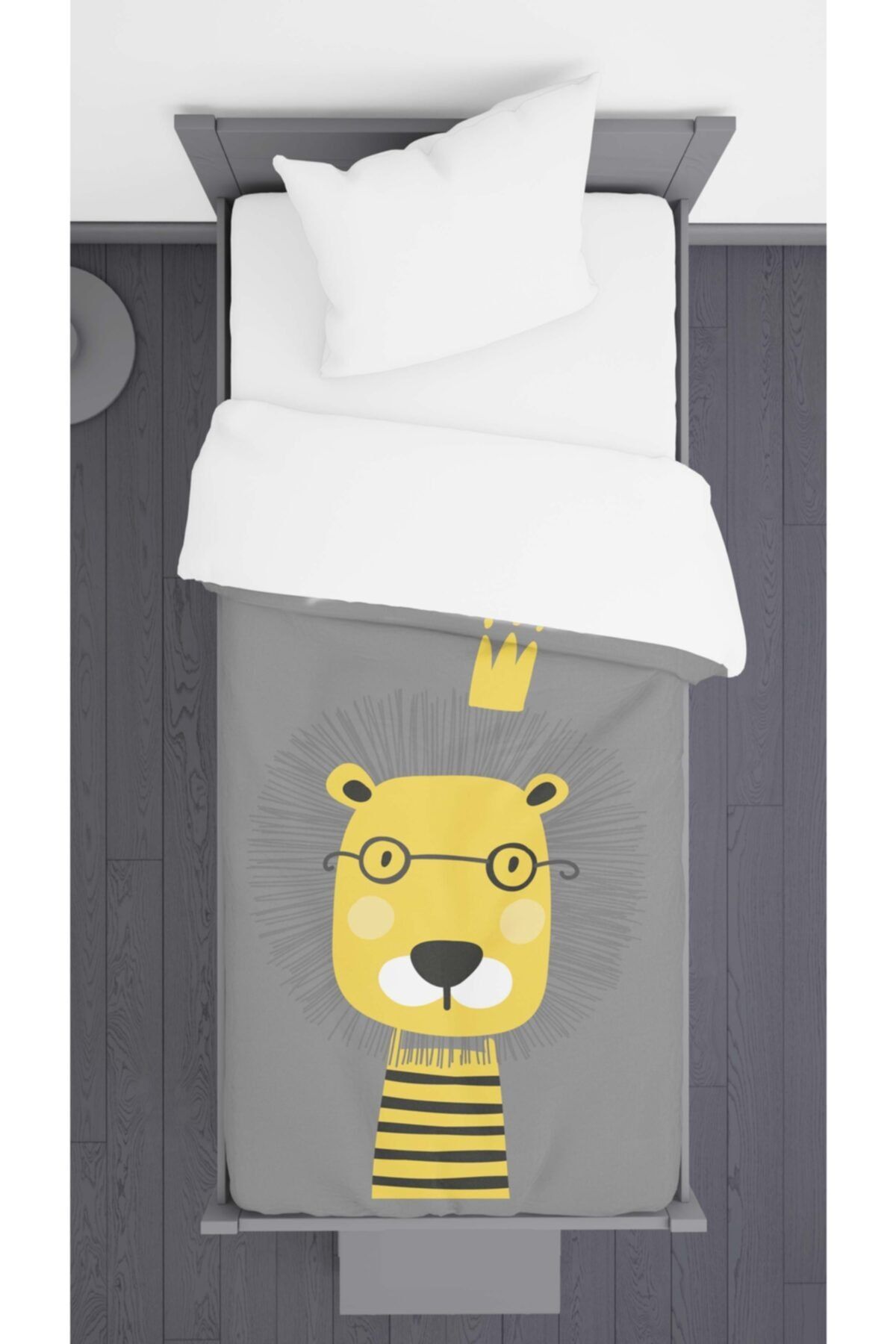 Ziu Kids Gri Zemin Aslan Desenli Dekoratif Yatak Örtüsü 140x220