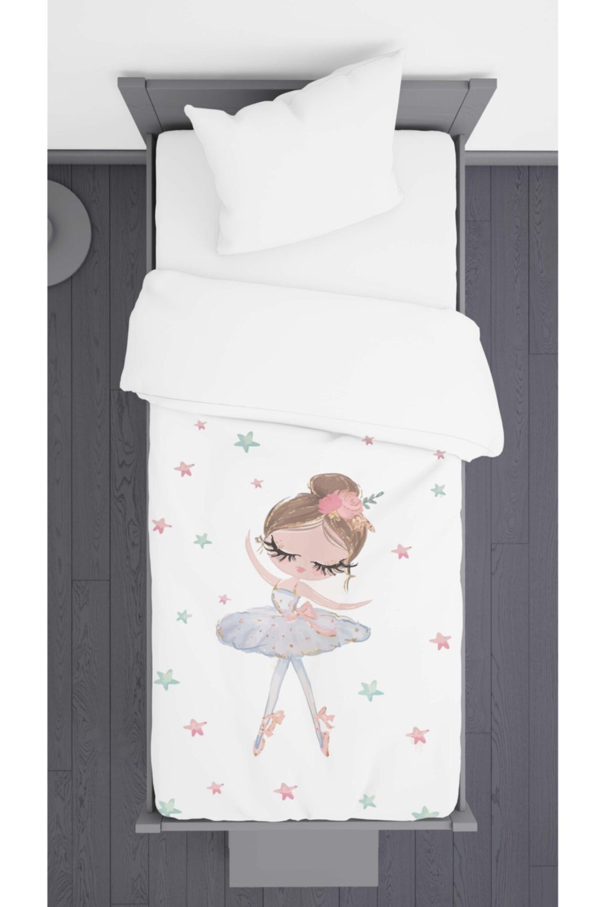 Ziu Kids Renkli Yıldız Balerin Desenli Dekoratif Yatak Örtüsü 140x220