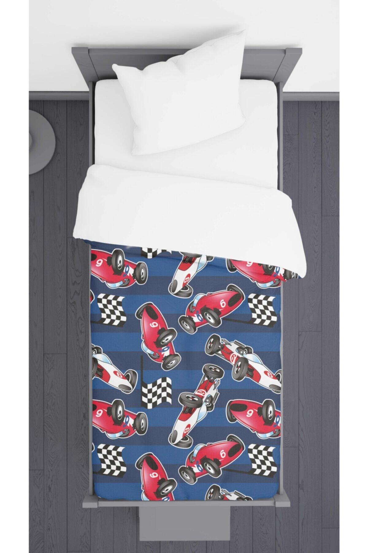 Ziu Kids Yarış Arabası Desenli Dekoratif Yatak Örtüsü 140x220