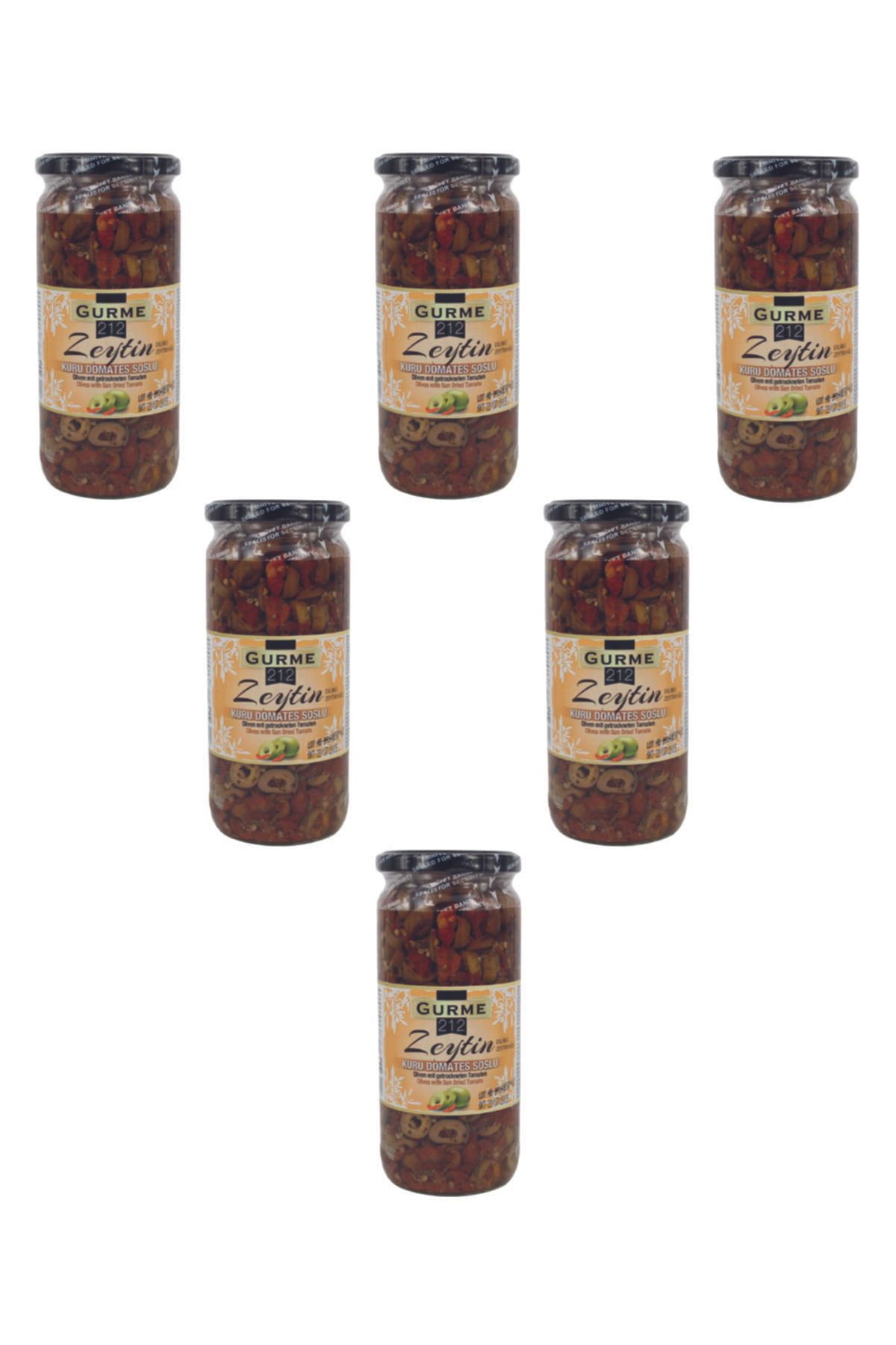 Gurme212 Kahvaltılık Yeşik Zeytin (dilimli), Kuru Domateste Marine (6 Adet X 500ml)